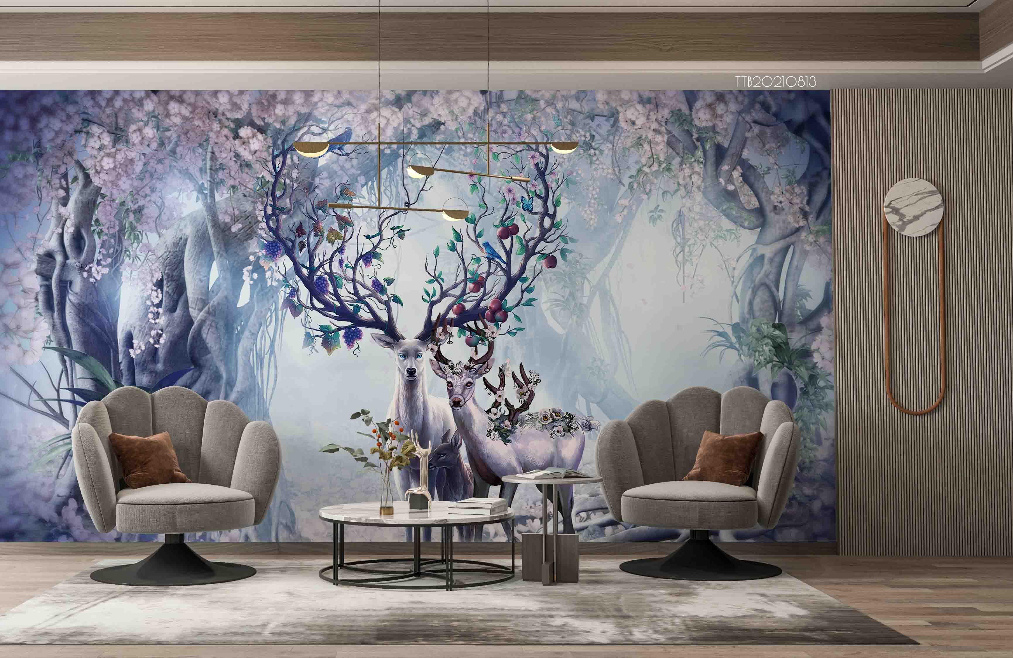 3D Northern Europe Hand-painted Fantasy Elk Forest Wall Mural WallpaperSWW5133- Jess Art Decoration