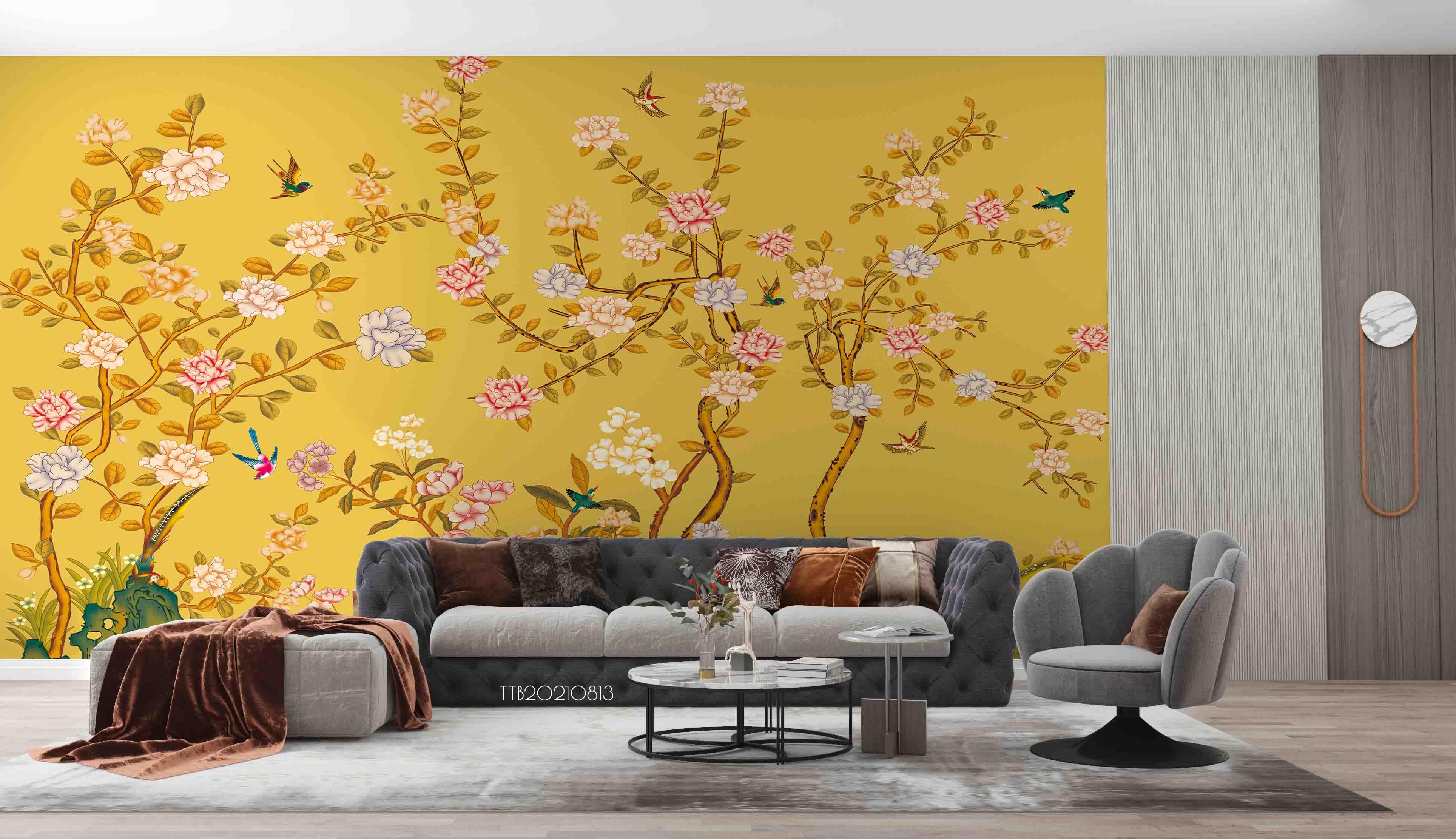 3D Chinese Style Golden Bloom Tree Birds Wall Mural Wallpaper 5107- Jess Art Decoration