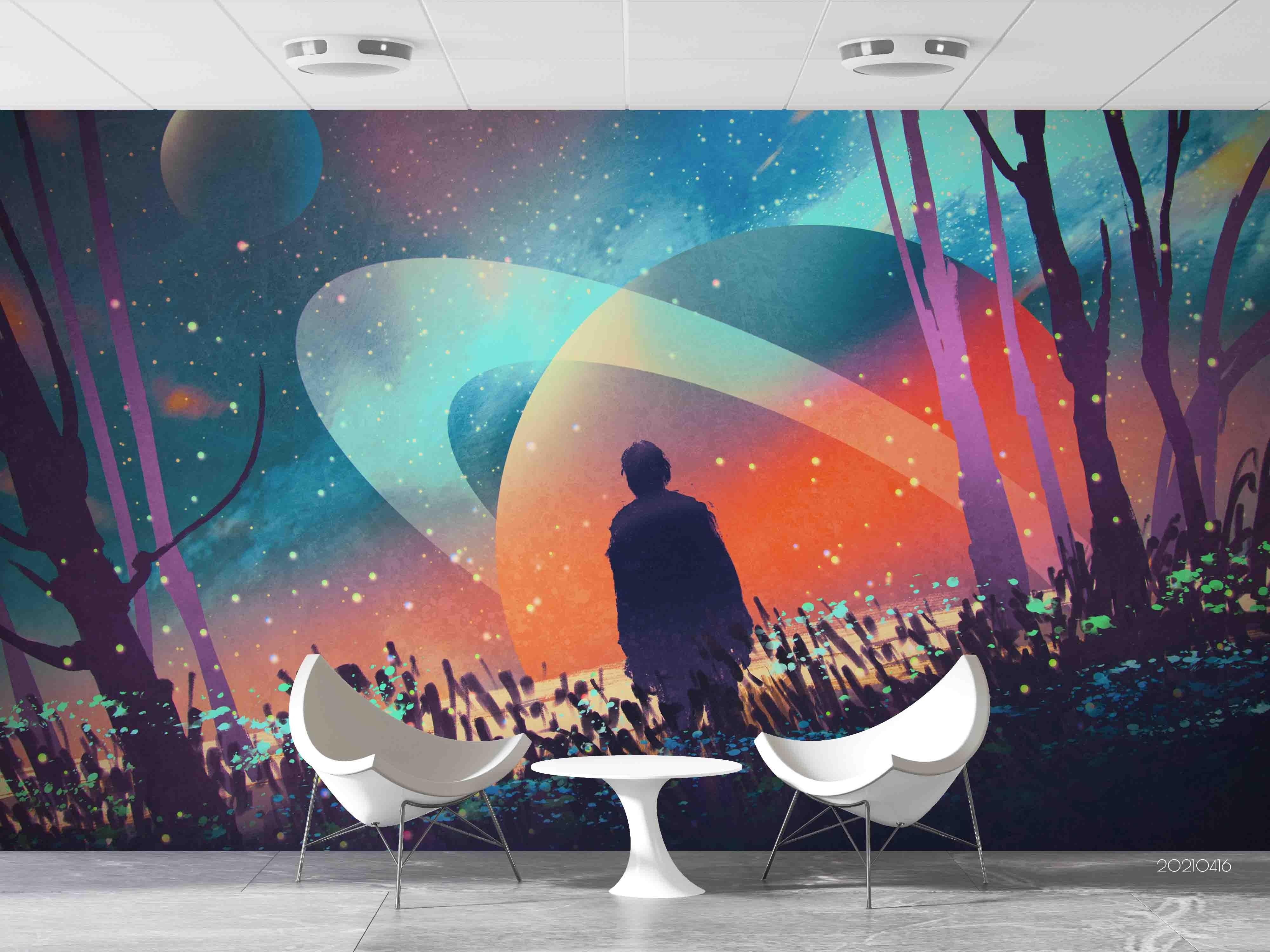 3D Man Forest Fictional Planet Background Illustration Wall Mural Wallpaper GD 4218- Jess Art Decoration
