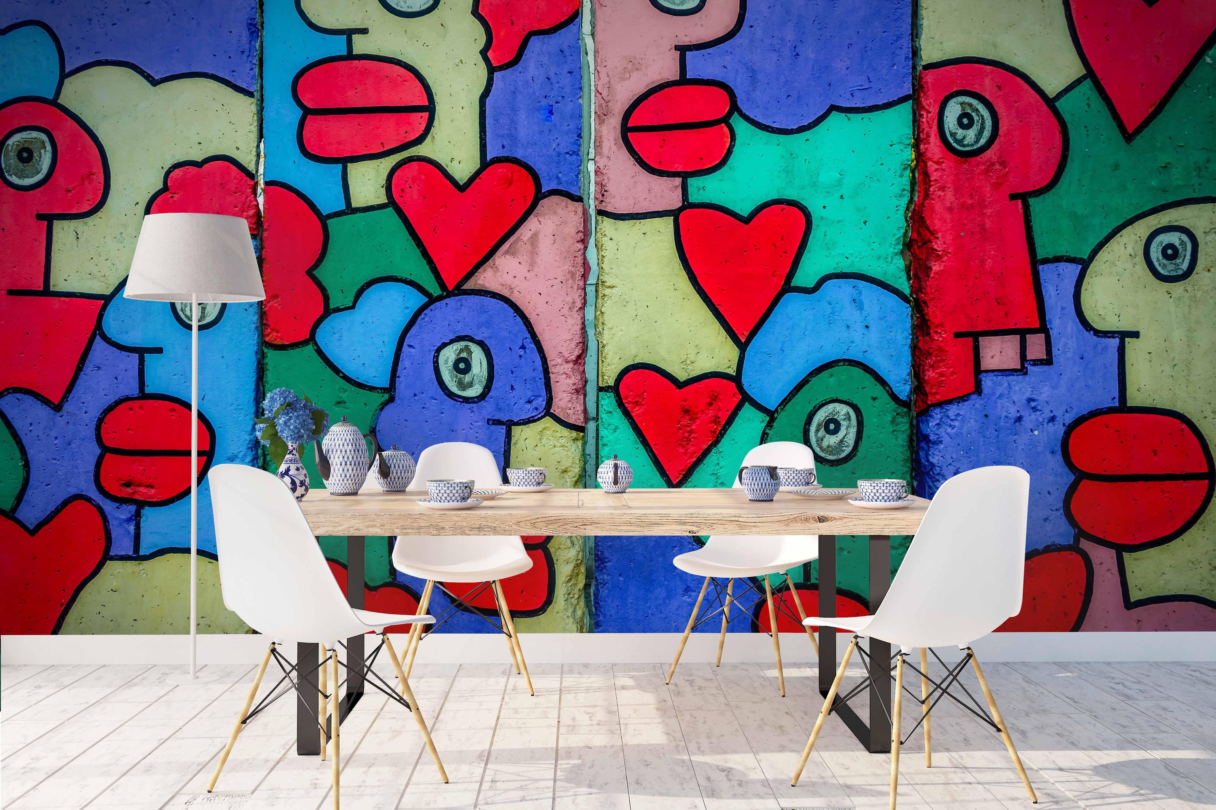 3D Abstract Cartoon Animals Red Heart Wall Mural Wallpaper 89- Jess Art Decoration