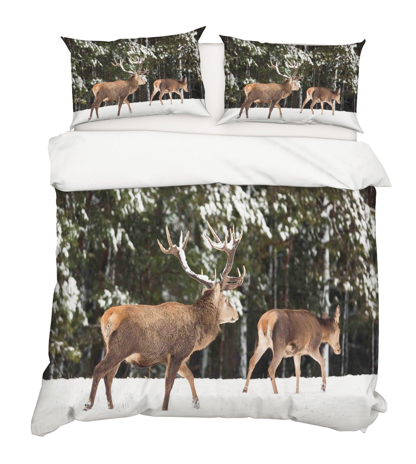 3D Winter Snow Sika Deer Quilt Cover Set Bedding Set Pillowcases 40- Jess Art Decoration
