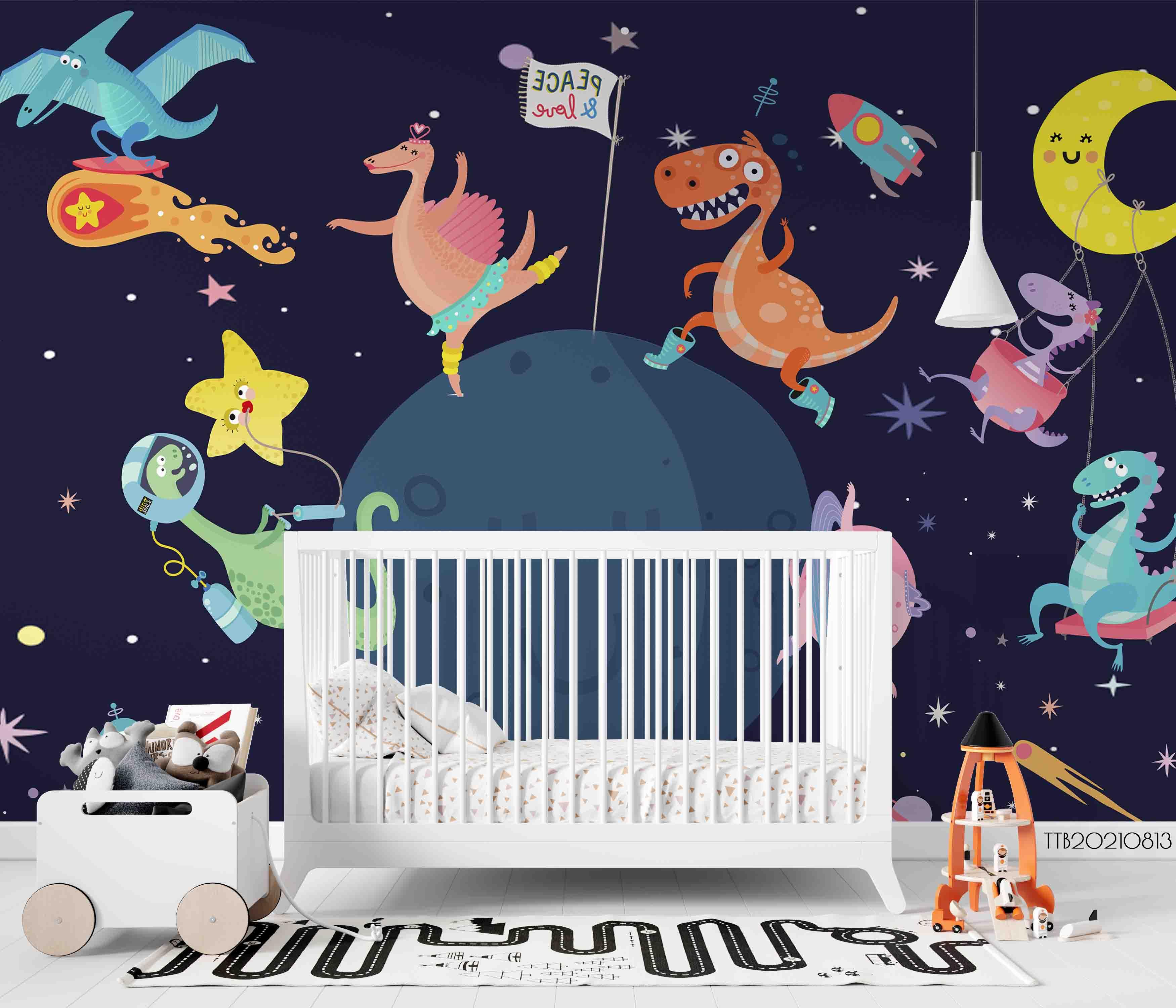 3D Hand-painted Cartoon Dinosaur Space Wall Mural WallpaperSWW5109- Jess Art Decoration