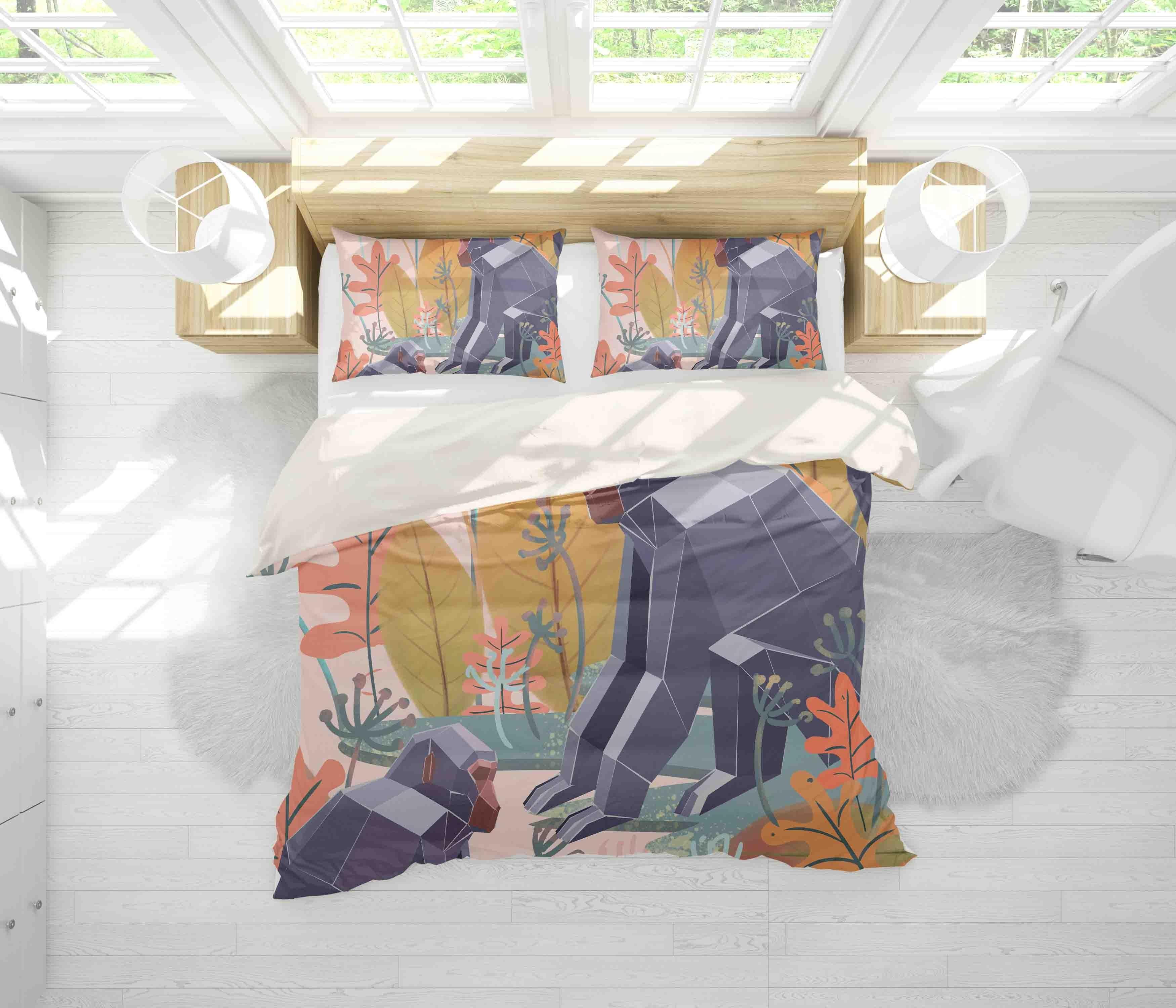 3D Gorilla Plants Leaves Quilt Cover Set Bedding Set Pillowcases 122- Jess Art Decoration