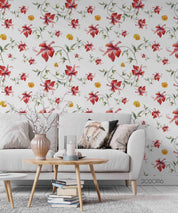 3D Hand Drawn Red Floral Leaves Wall Mural Wallpaper LQH 189- Jess Art Decoration