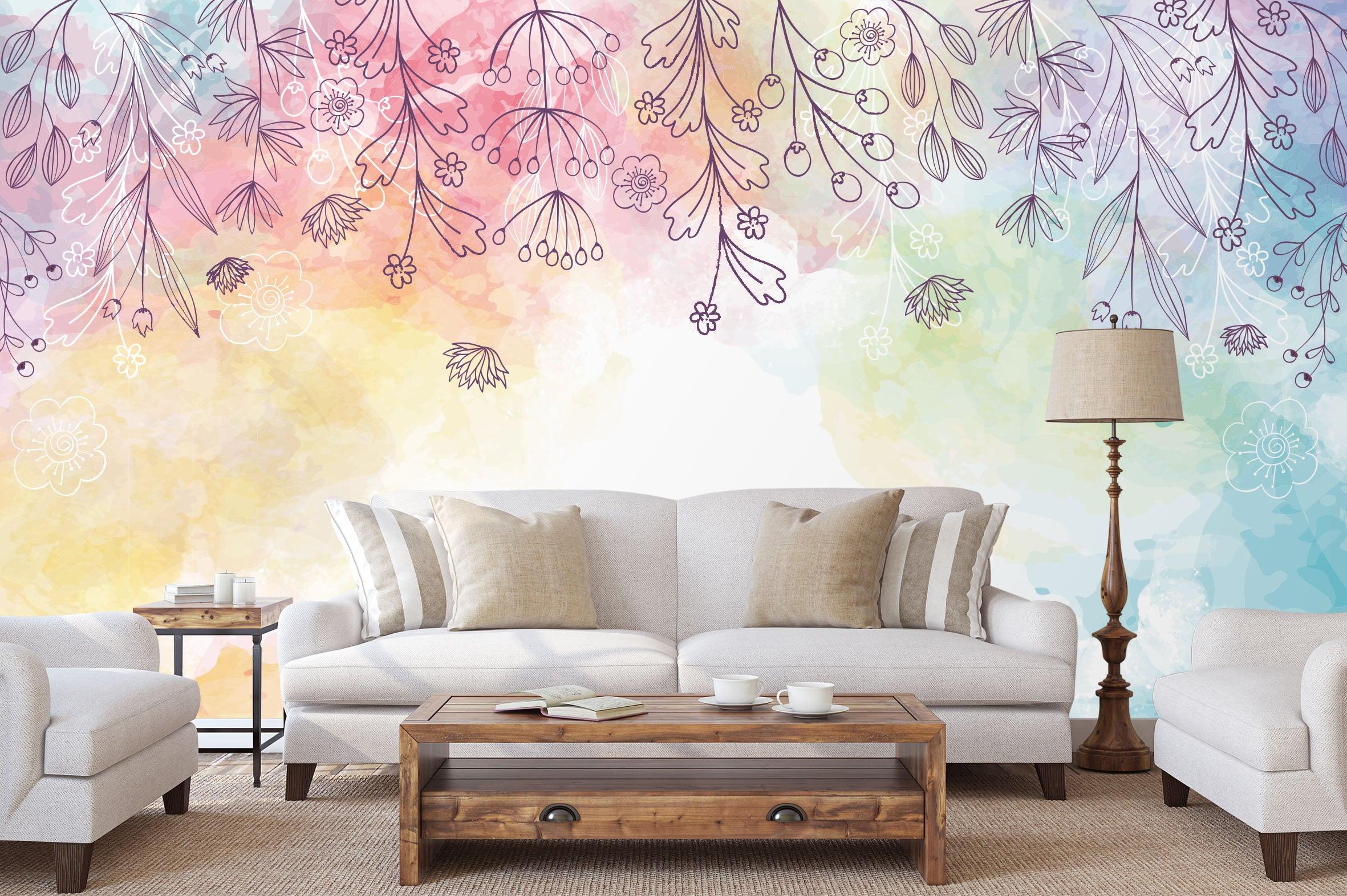 3D Watercolor Leaves Wall Mural Wallpaper 2- Jess Art Decoration