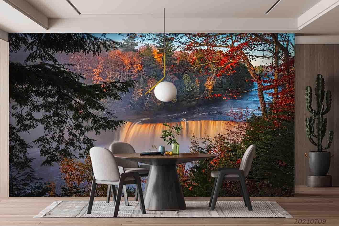 3D Autumn Pine Forest Red Maple Wall Mural Wallpaper SWW3927- Jess Art Decoration