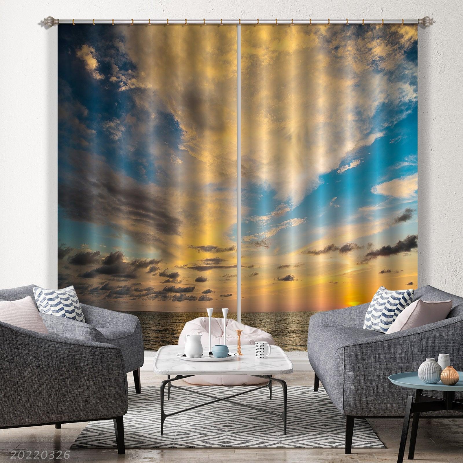 3D Sunrise Landscape Sea Skyline Sky Cloud Curtains and Drapes GD 3061- Jess Art Decoration