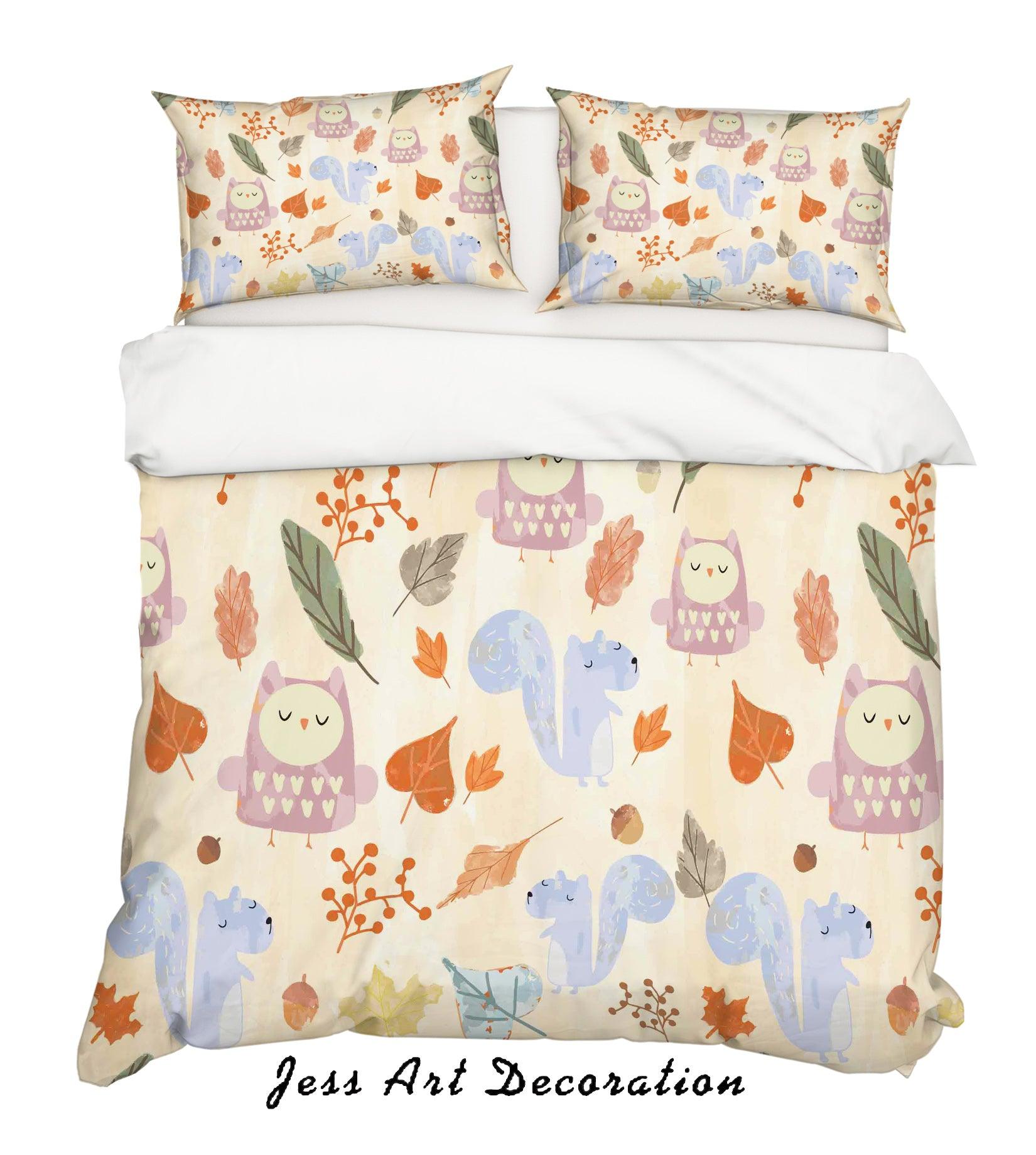3D Cartoon Owl Squirrel Quilt Cover Set Bedding Set Pillowcases 21- Jess Art Decoration