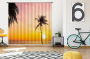 3D Landscape Ocean Silhouette Coconut Tree Sunset Curtains and Drapes GD 3750- Jess Art Decoration