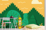 3D yellow green cartoon landscape mountains trees wall mural wallpaper 11- Jess Art Decoration