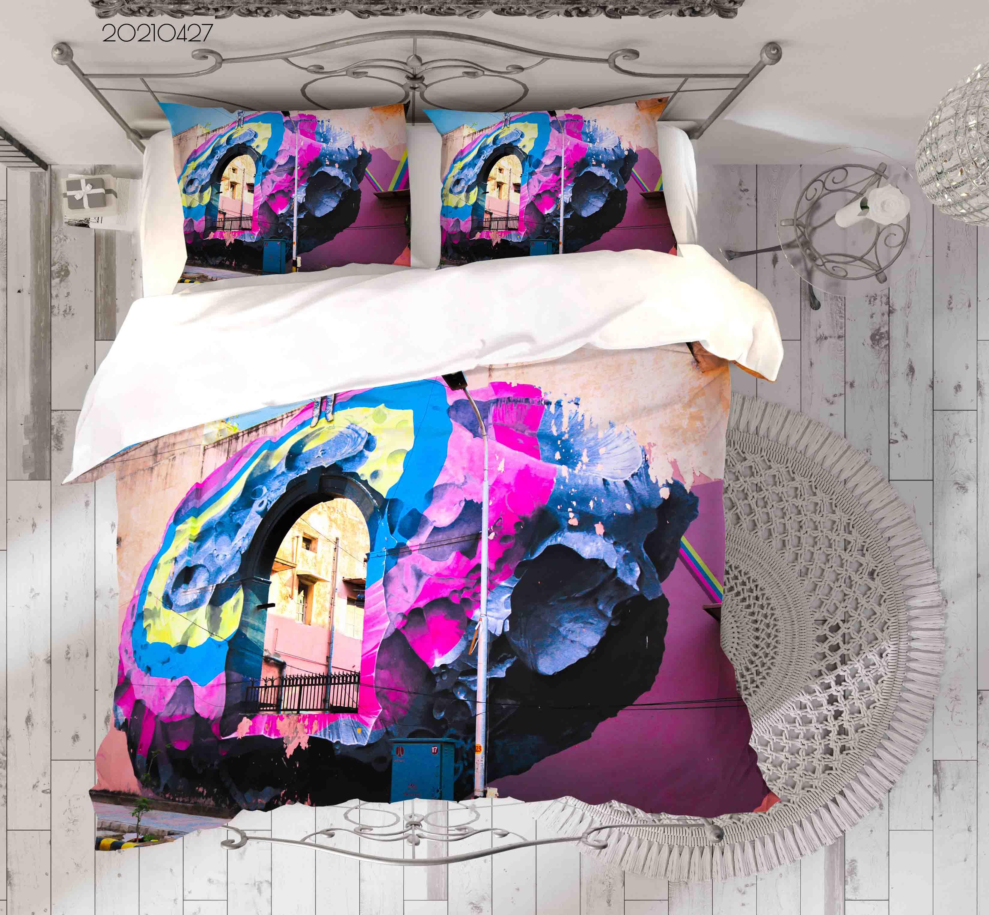3D Abstract Colored Street Graffiti Quilt Cover Set Bedding Set Duvet Cover Pillowcases 120- Jess Art Decoration