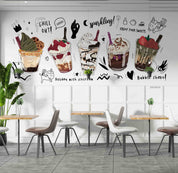 3D Cartoon Ice Cream Bubble Tea Pearl Tea Milk Tea Shop Wall Mural Wallpaper JN 34- Jess Art Decoration