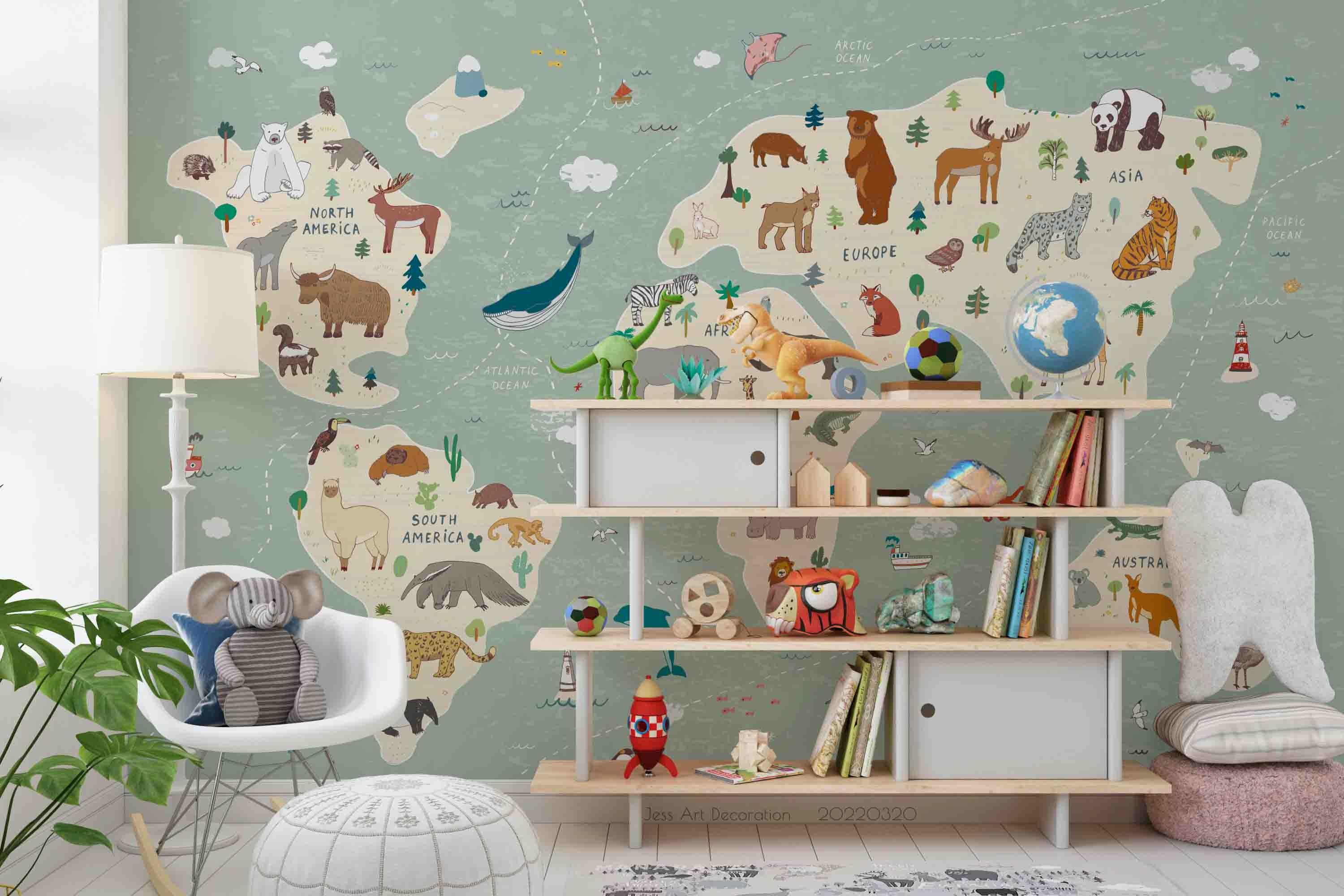 3D World Map Animal Distribution Wall Mural Wallpaper GD 3709- Jess Art Decoration
