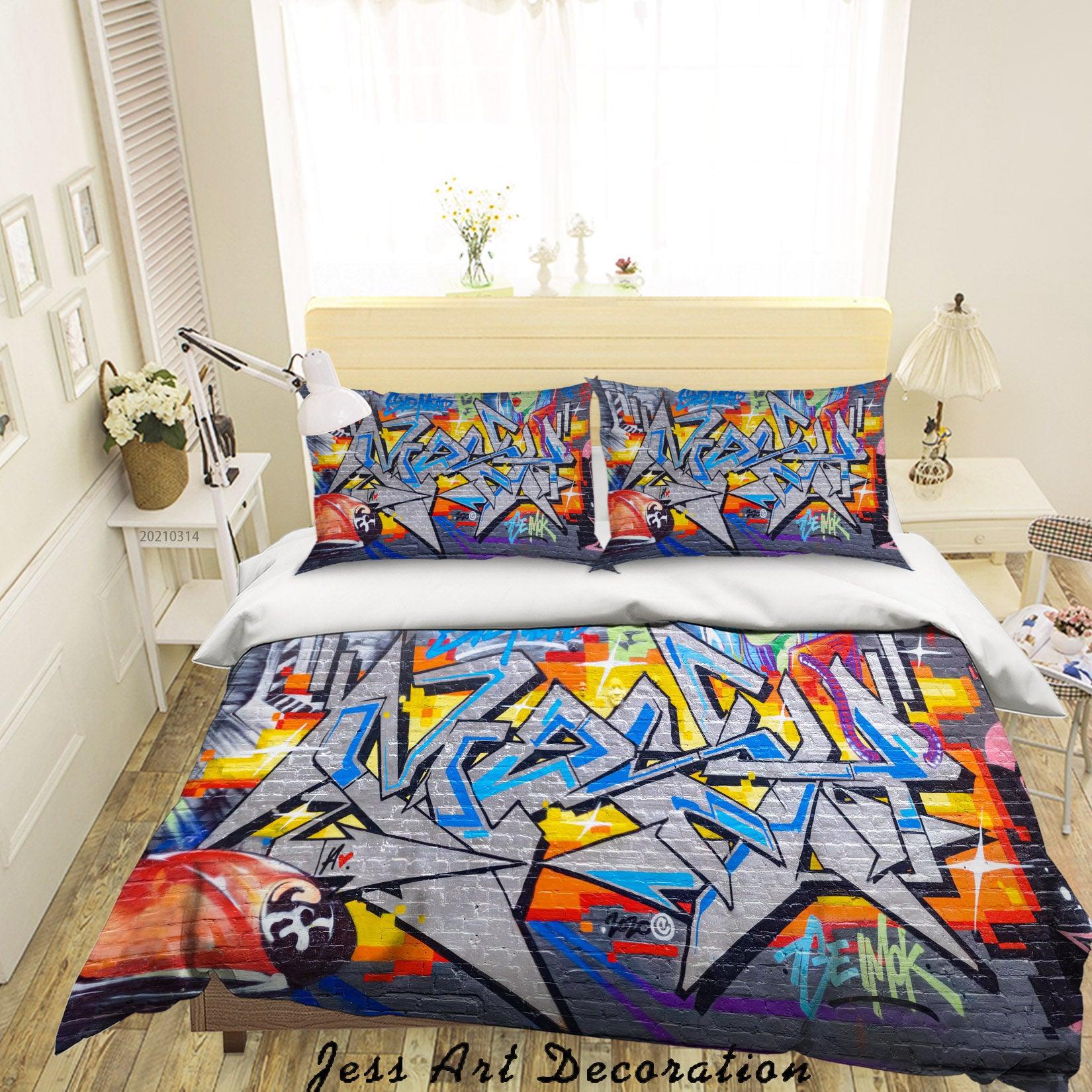 3D Abstract Colored Street Graffiti Quilt Cover Set Bedding Set Duvet Cover Pillowcases 203- Jess Art Decoration