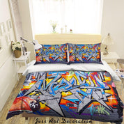 3D Abstract Colored Street Graffiti Quilt Cover Set Bedding Set Duvet Cover Pillowcases 203- Jess Art Decoration