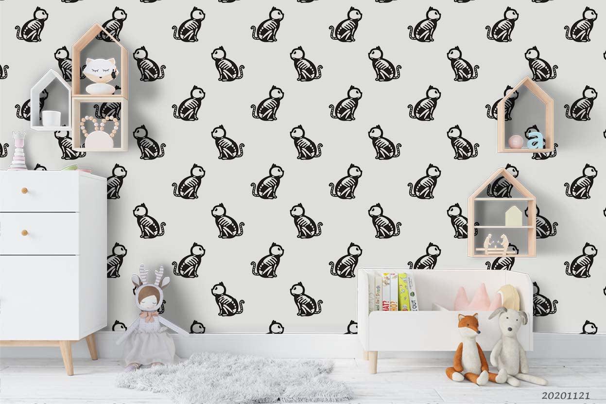3D Cartoon Hand Drawn Rock Cat Bone Animal Pattern Wall Mural Wallpaper LXL- Jess Art Decoration