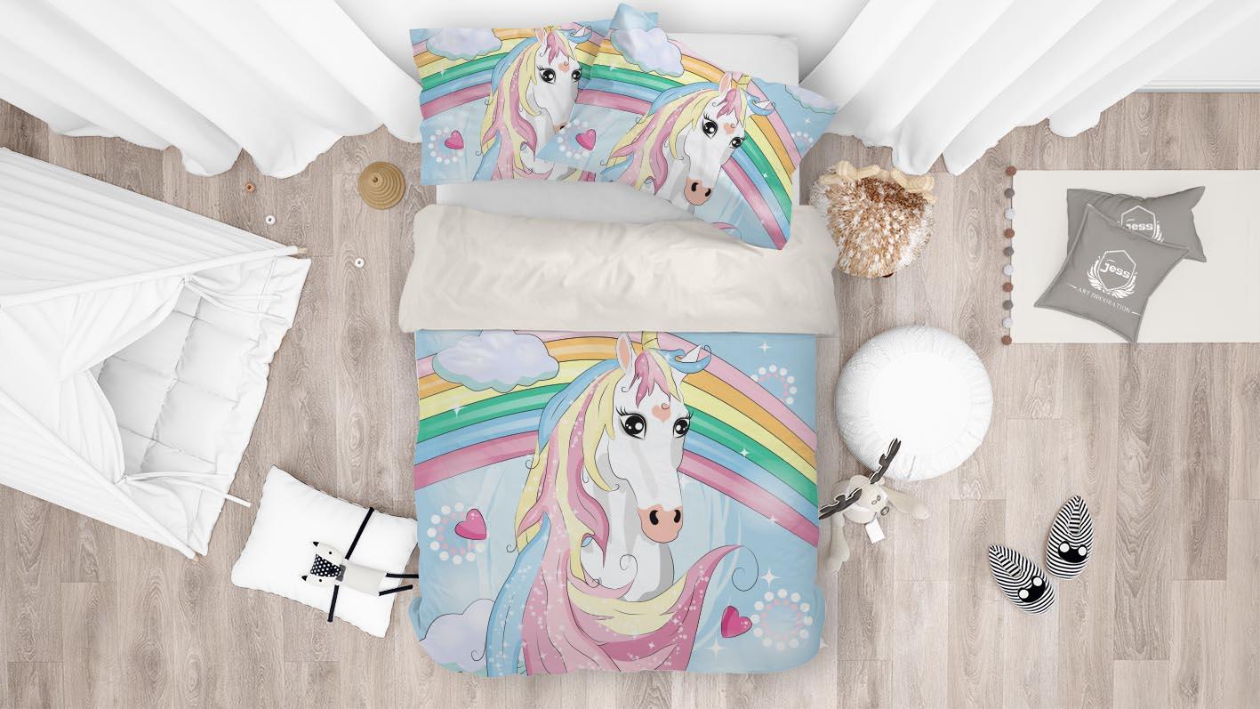 3D Rainbow Unicorn Quilt Cover Set Bedding Set Pillowcases 123- Jess Art Decoration