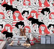 3D Cartoon Crowd Pink Wall Mural Wallpaper 84- Jess Art Decoration