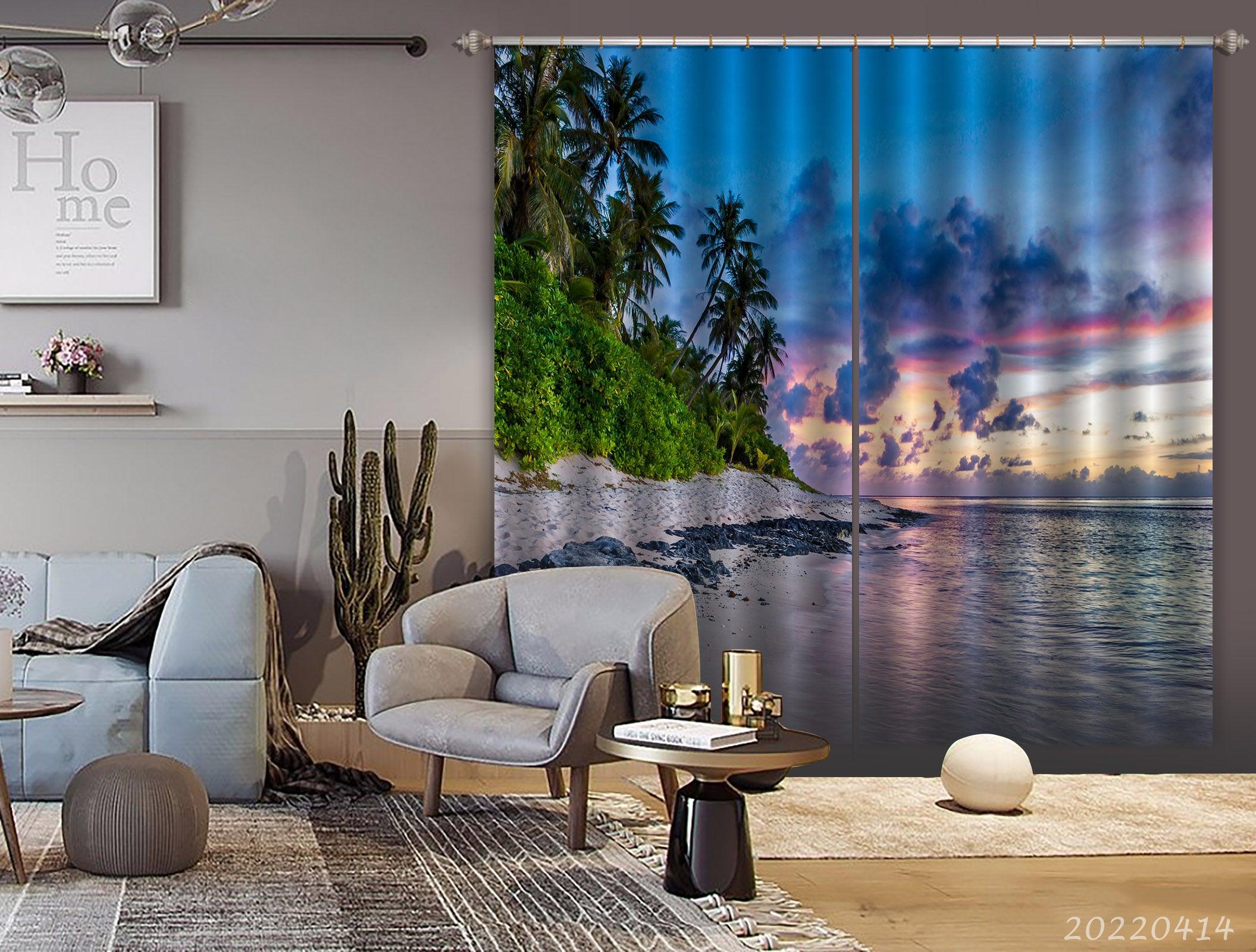 3D Landscape Ocean Coast Tree Sky Cloud Curtains and Drapes GD 4161- Jess Art Decoration