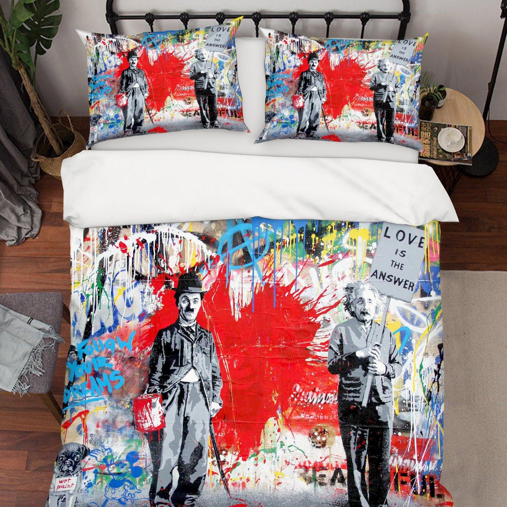 3D  Juxtapose Red Heart Graffiti Quilt Cover Set Bedding Set Duvet Cover Pillowcases  ZY D90- Jess Art Decoration