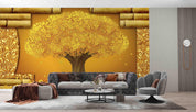 3D Golden Big Tree Wall Mural Wallpaper SWW5081- Jess Art Decoration