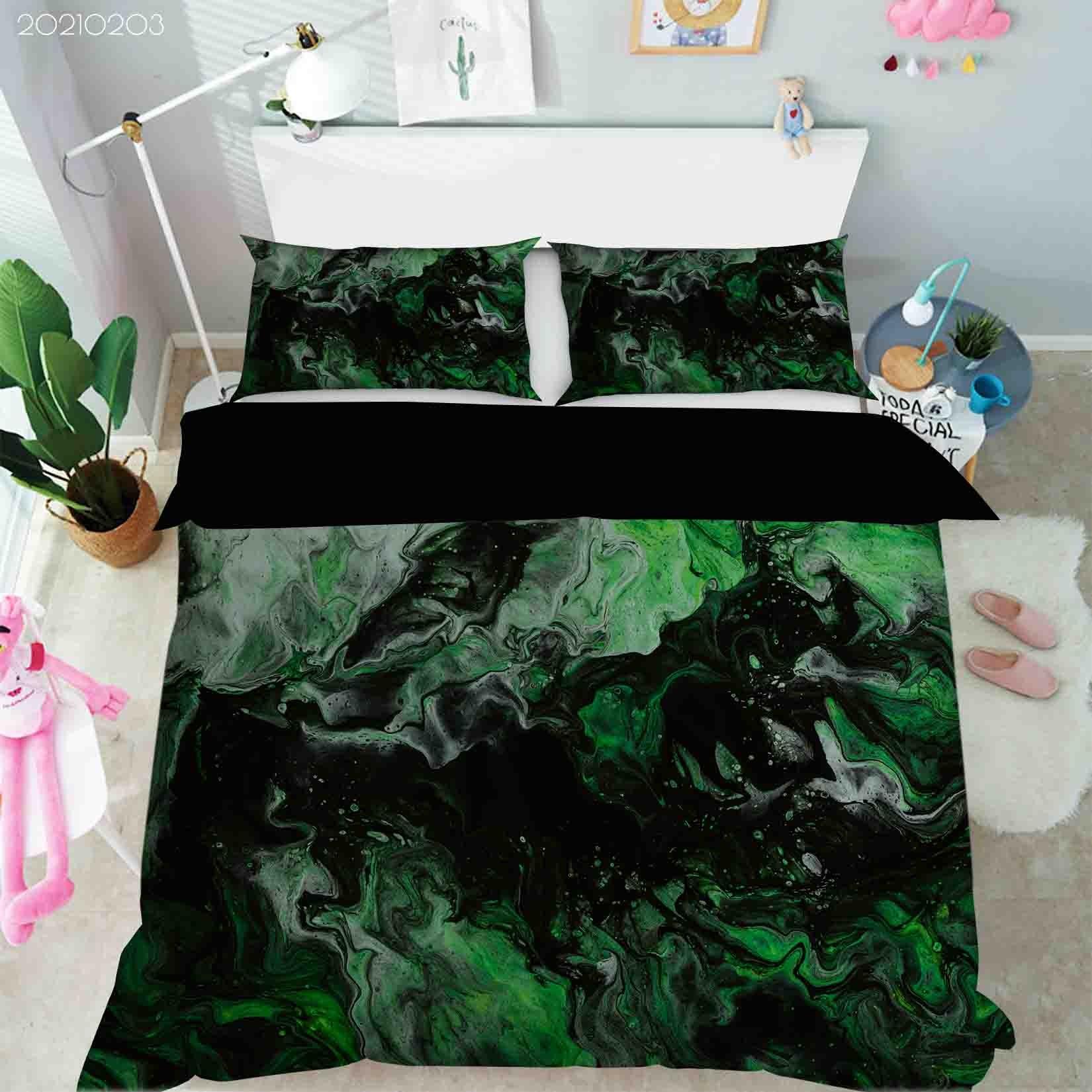 3D Abstract Green Marble Texture Quilt Cover Set Bedding Set Duvet Cover Pillowcases 51- Jess Art Decoration