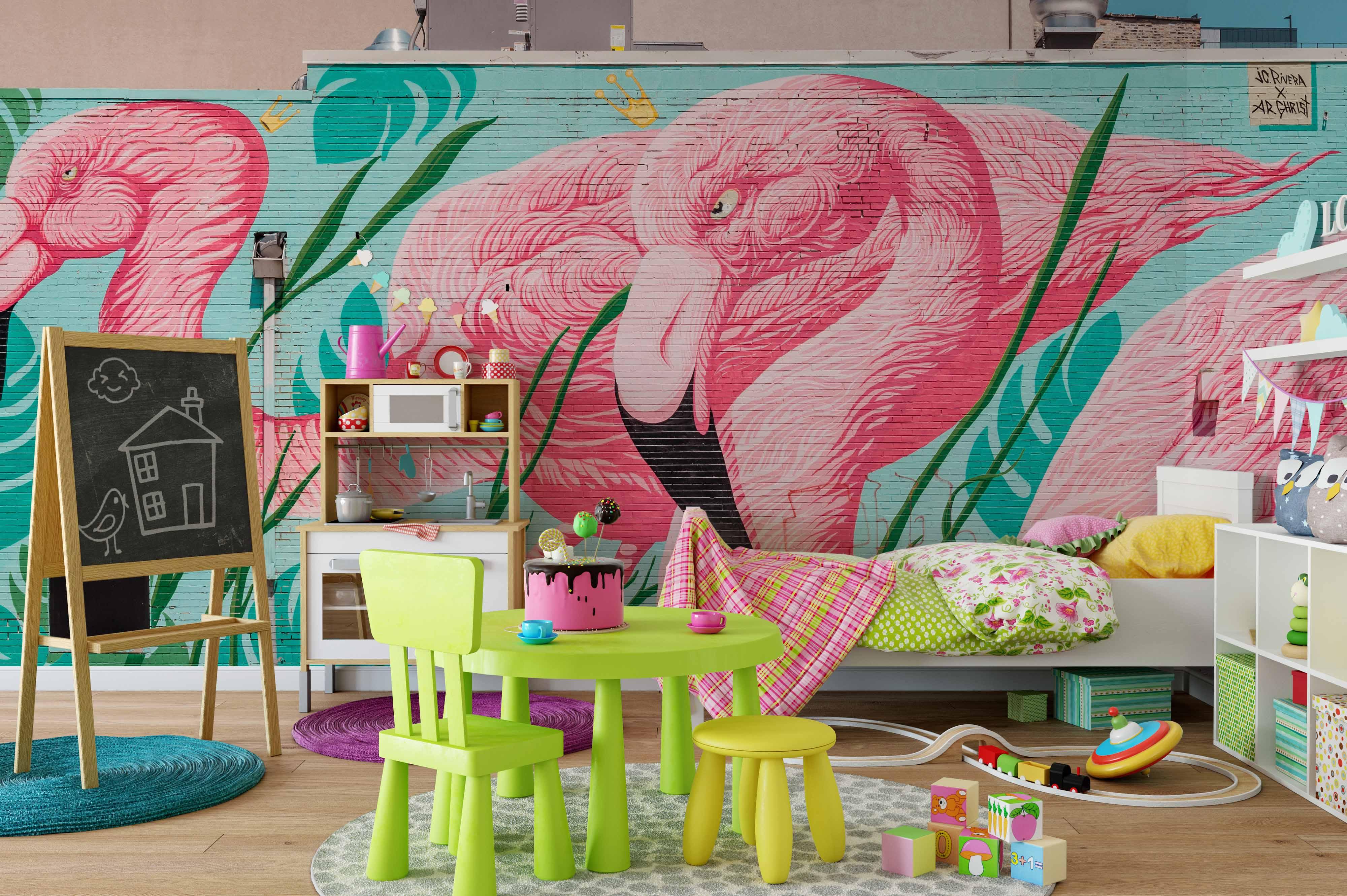 3D Watercolor Pink Flamingo Wall Mural Wallpaper 215- Jess Art Decoration