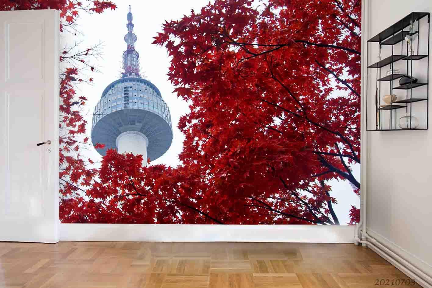 3D Red Maple Landmark Building Wall Mural Wallpaper SWW4074- Jess Art Decoration