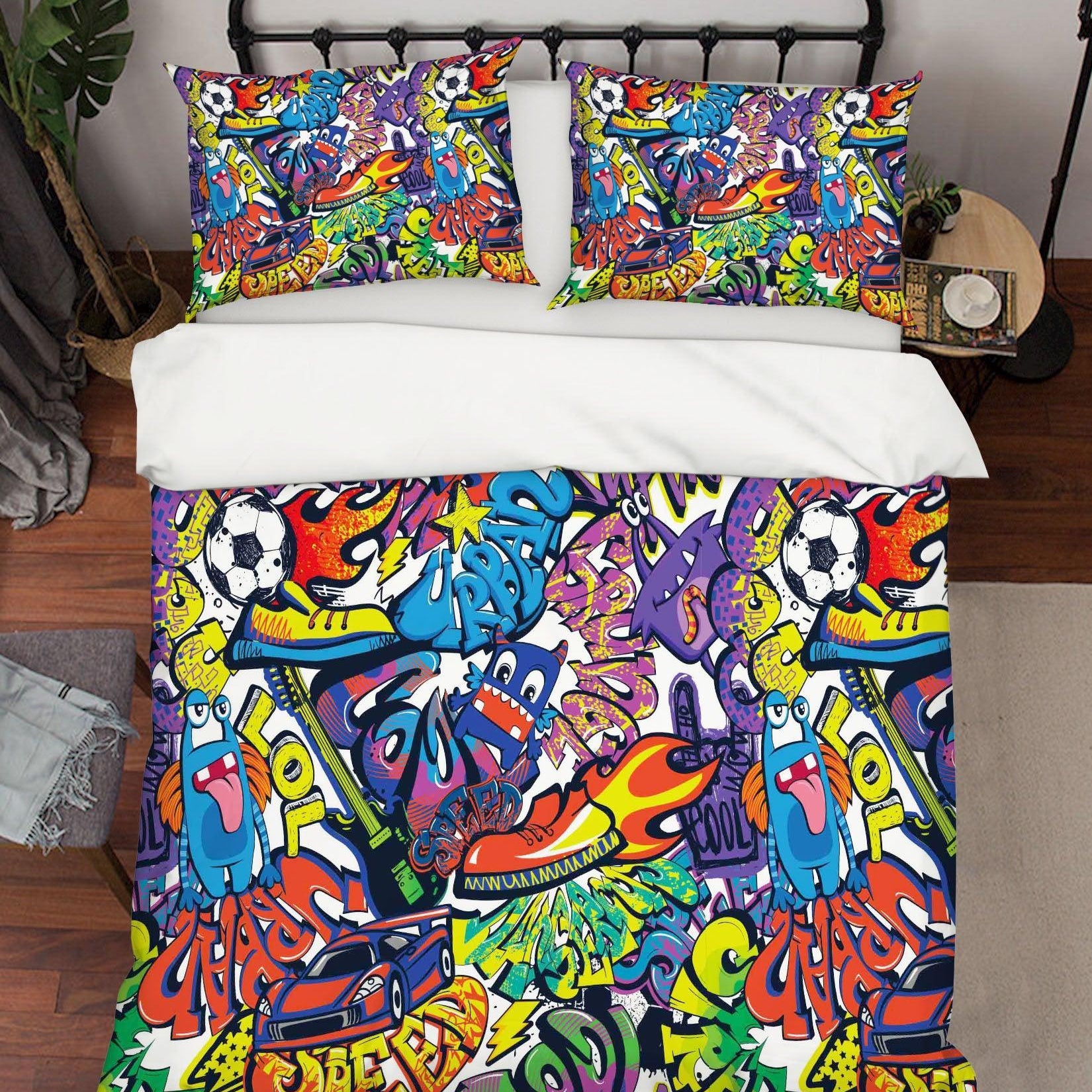 3D Graffiti Colorful Monster Quilt Cover Set Bedding Set Duvet Cover Pillowcases LXL- Jess Art Decoration