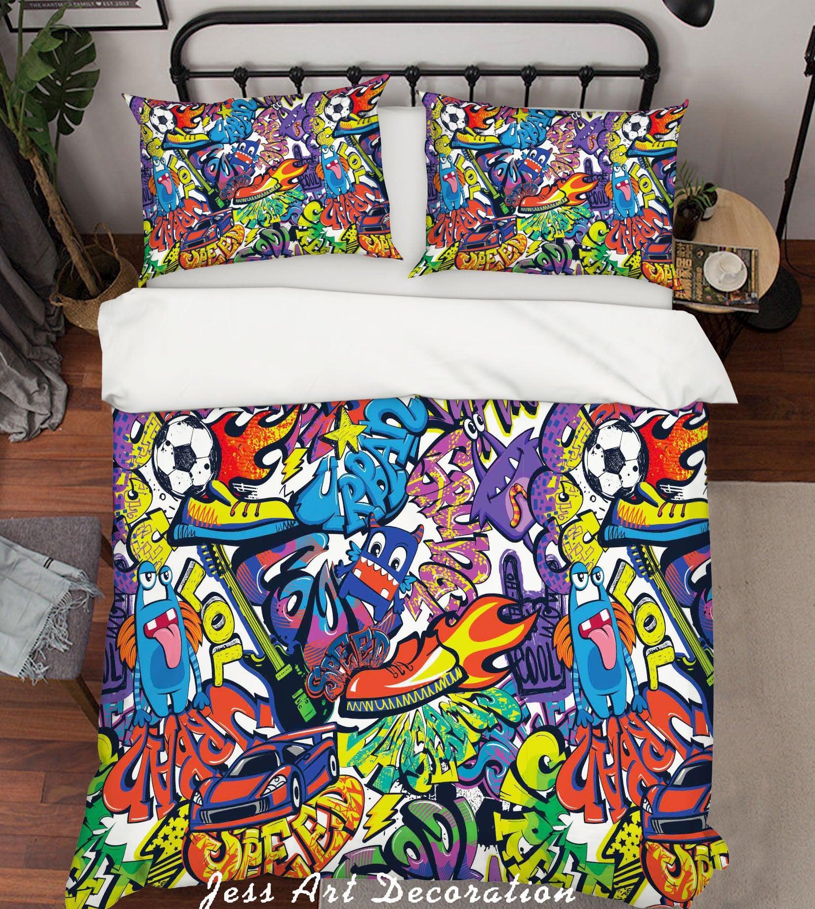 3D Graffiti Colorful Monster Quilt Cover Set Bedding Set Duvet Cover Pillowcases LXL- Jess Art Decoration