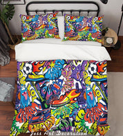 3D Graffiti Colorful Monster Quilt Cover Set Bedding Set Duvet Cover Pillowcases LXL- Jess Art Decoration