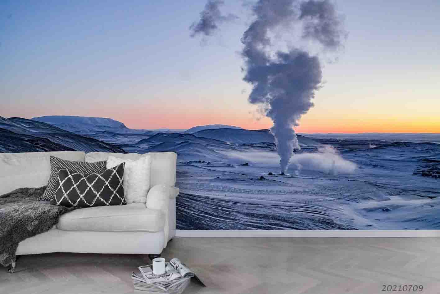 3D Winter Snow Mountain Smoke Wall Mural Wallpaper SWW4062- Jess Art Decoration