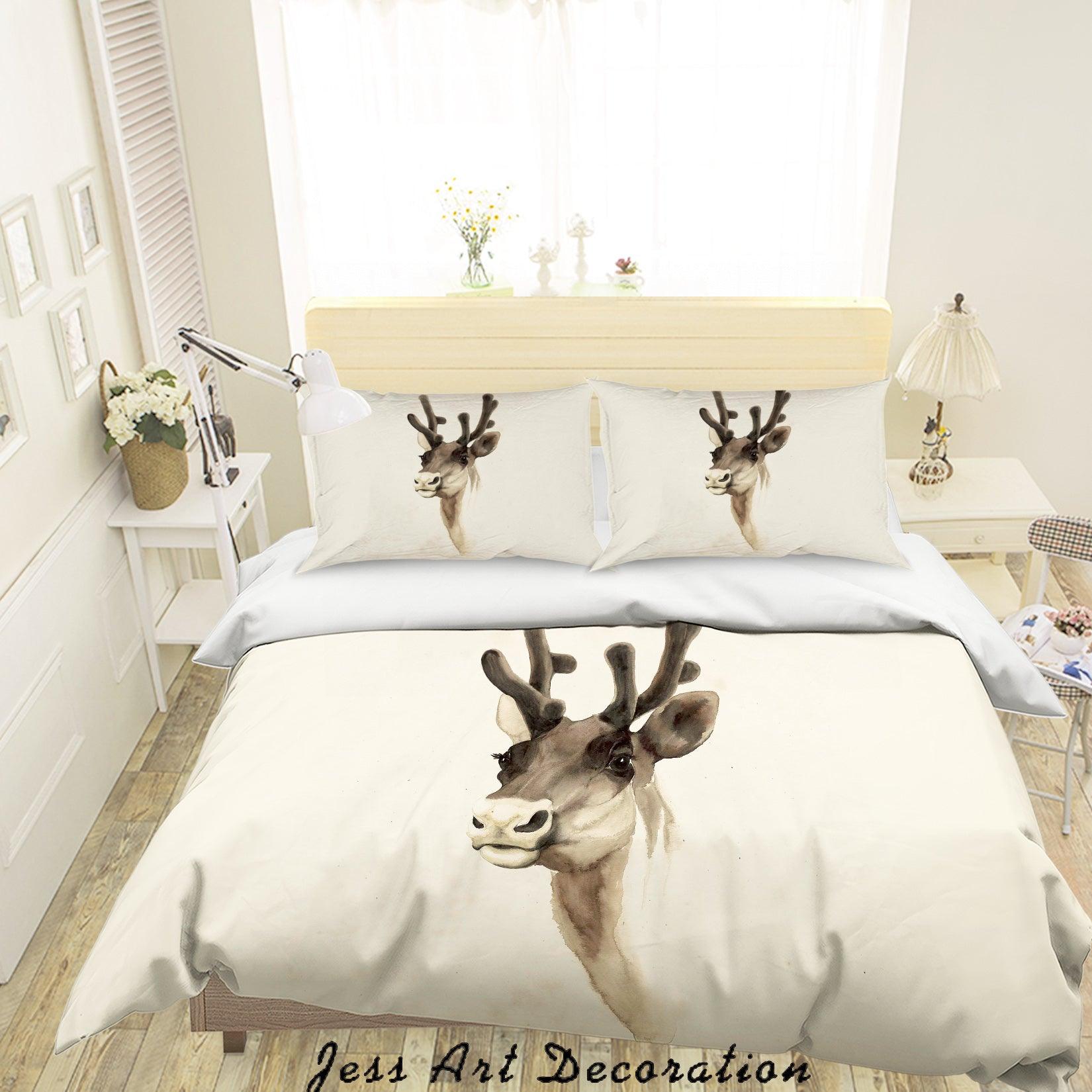 3D White Elk Quilt Cover Set Bedding Set Pillowcases 17- Jess Art Decoration