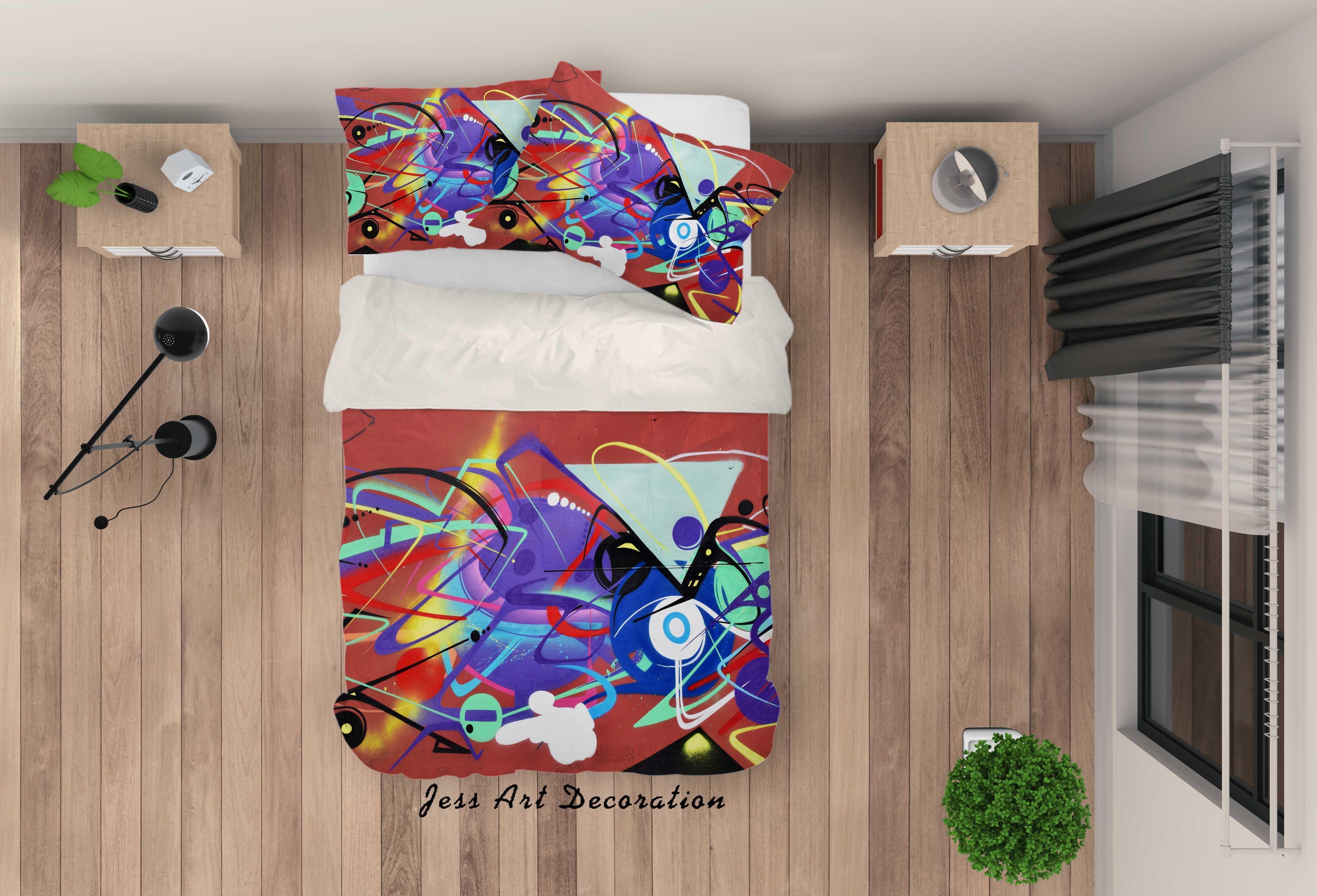 3D Graffiti Musical Quilt Cover Set Bedding Set Duvet Cover Pillowcases LXL- Jess Art Decoration