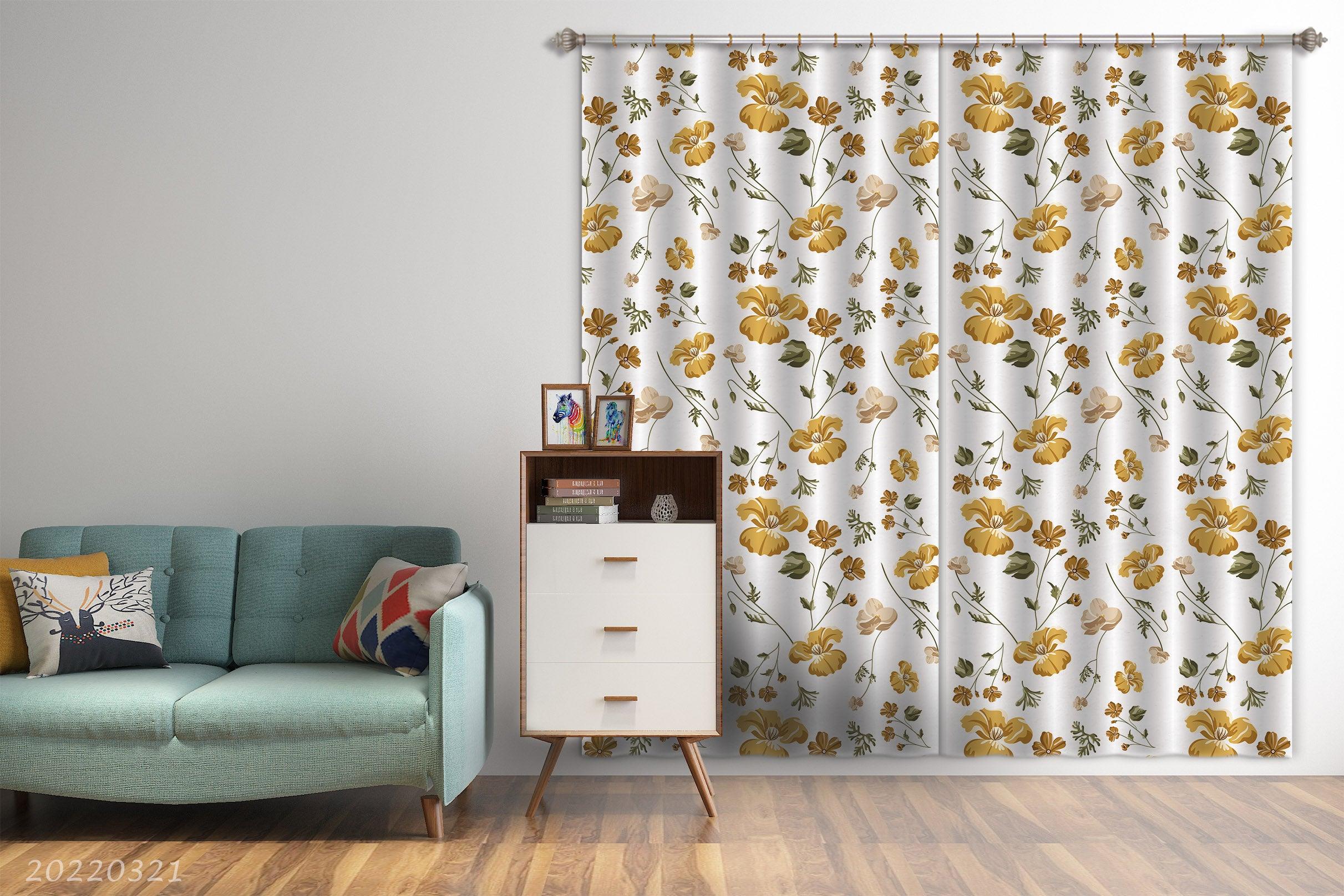 3D Vintage Botanical Yellow Floral Curtains and Drapes GD 3127- Jess Art Decoration