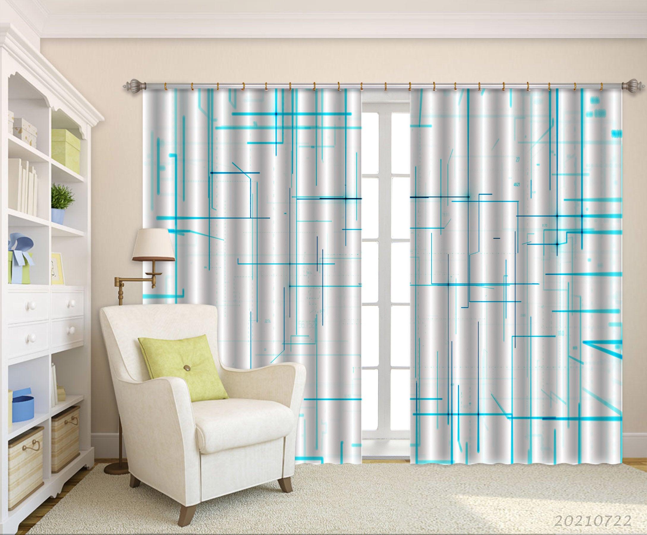3D Abstract Blue Geometry Curtains and Drapes LQH 6- Jess Art Decoration