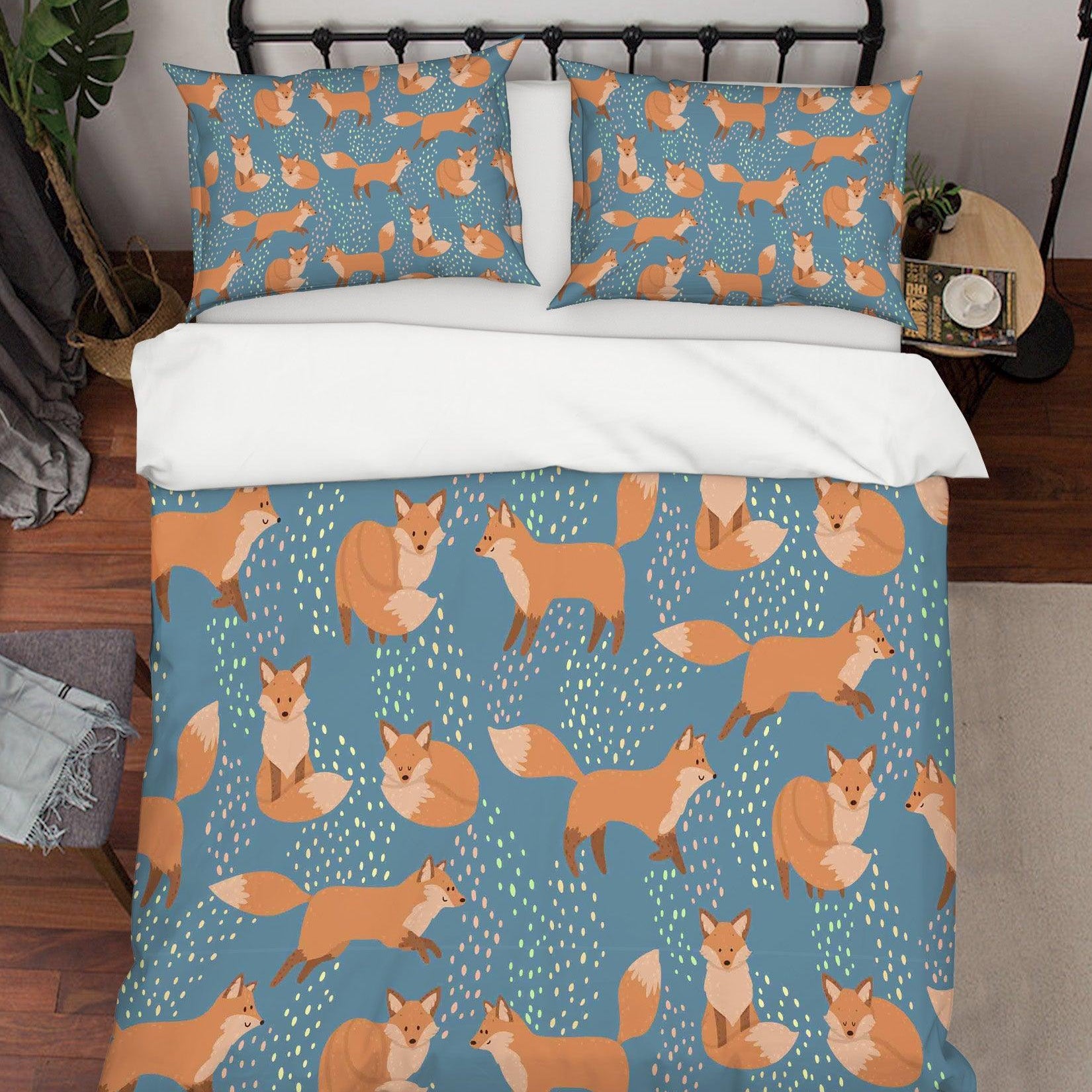 3D Cartoon Fox Blue Quilt Cover Set Bedding Set Pillowcases 23- Jess Art Decoration