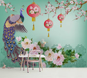 3D Peacock Plum Blossom Lantern Wall Mural Wallpaper 34 LQH- Jess Art Decoration