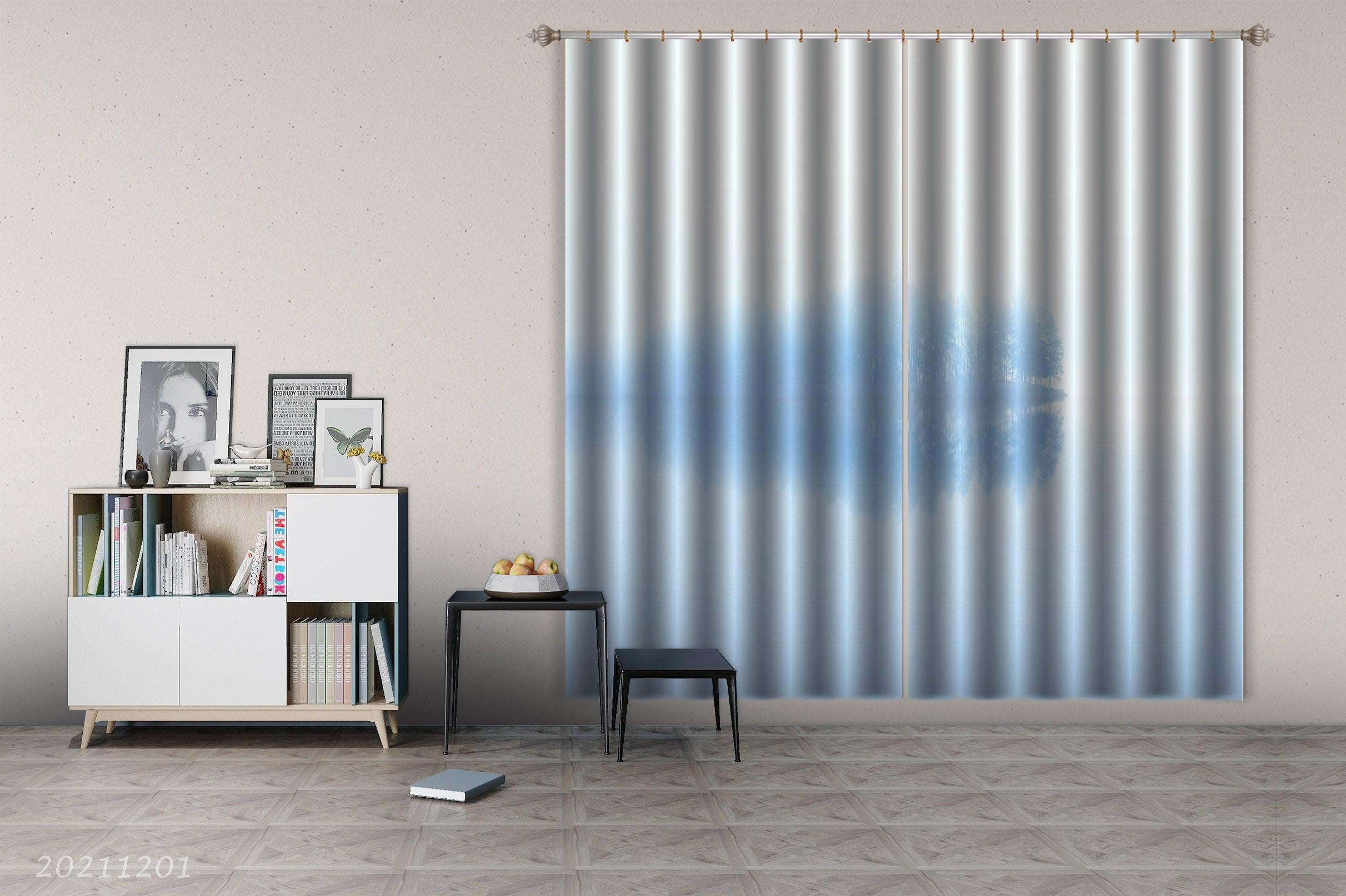3D Abstract Lake Plant Tree Reflection Curtains and Drapes LLL 81- Jess Art Decoration
