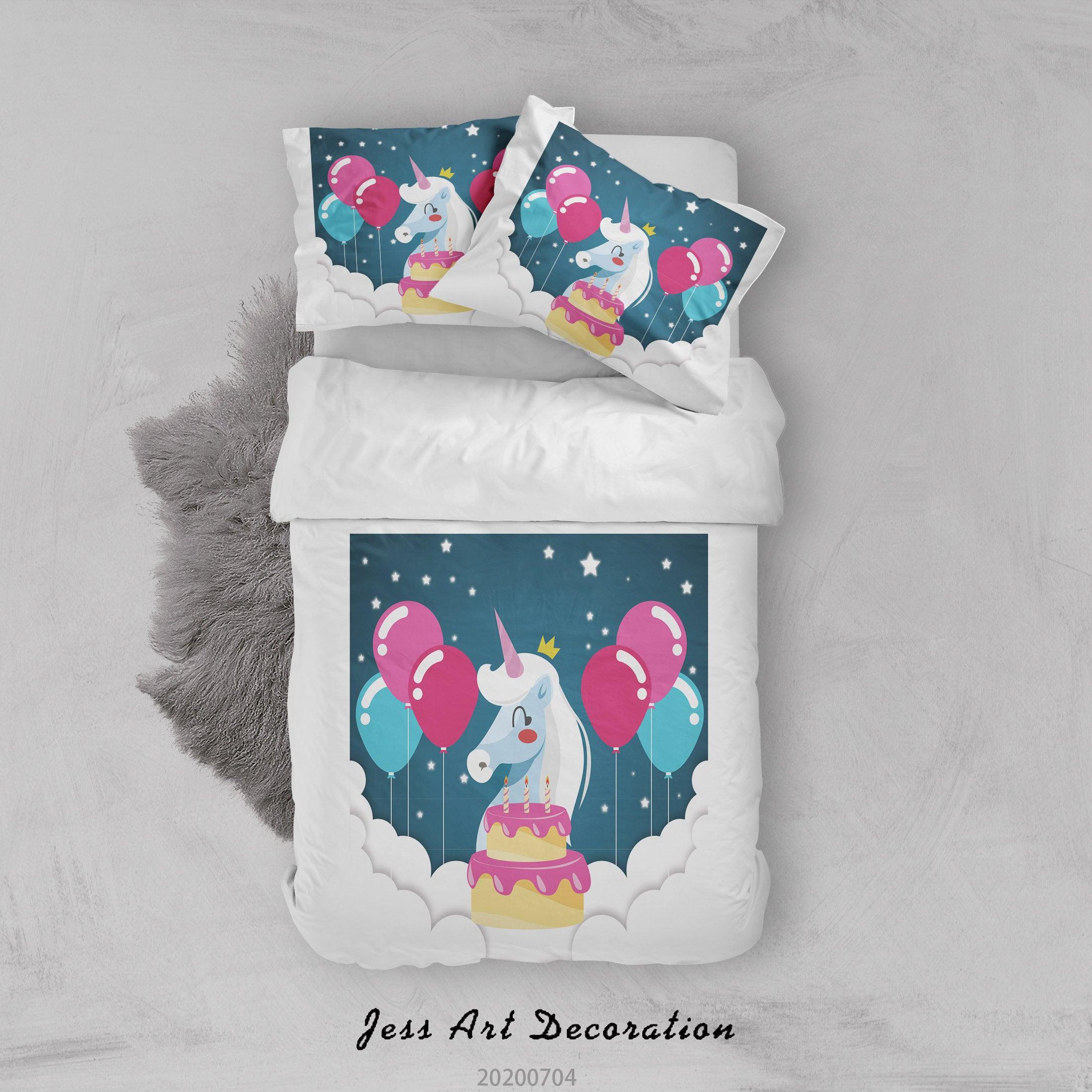3D White Balloon Cake Unicorn Quilt Cover Set Bedding Set Duvet Cover Pillowcases SF169- Jess Art Decoration