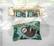 3D Hand Drawn Green Leaves Plant Sloth Quilt Cover Set Bedding Set Duvet Cover Pillowcases LXL- Jess Art Decoration