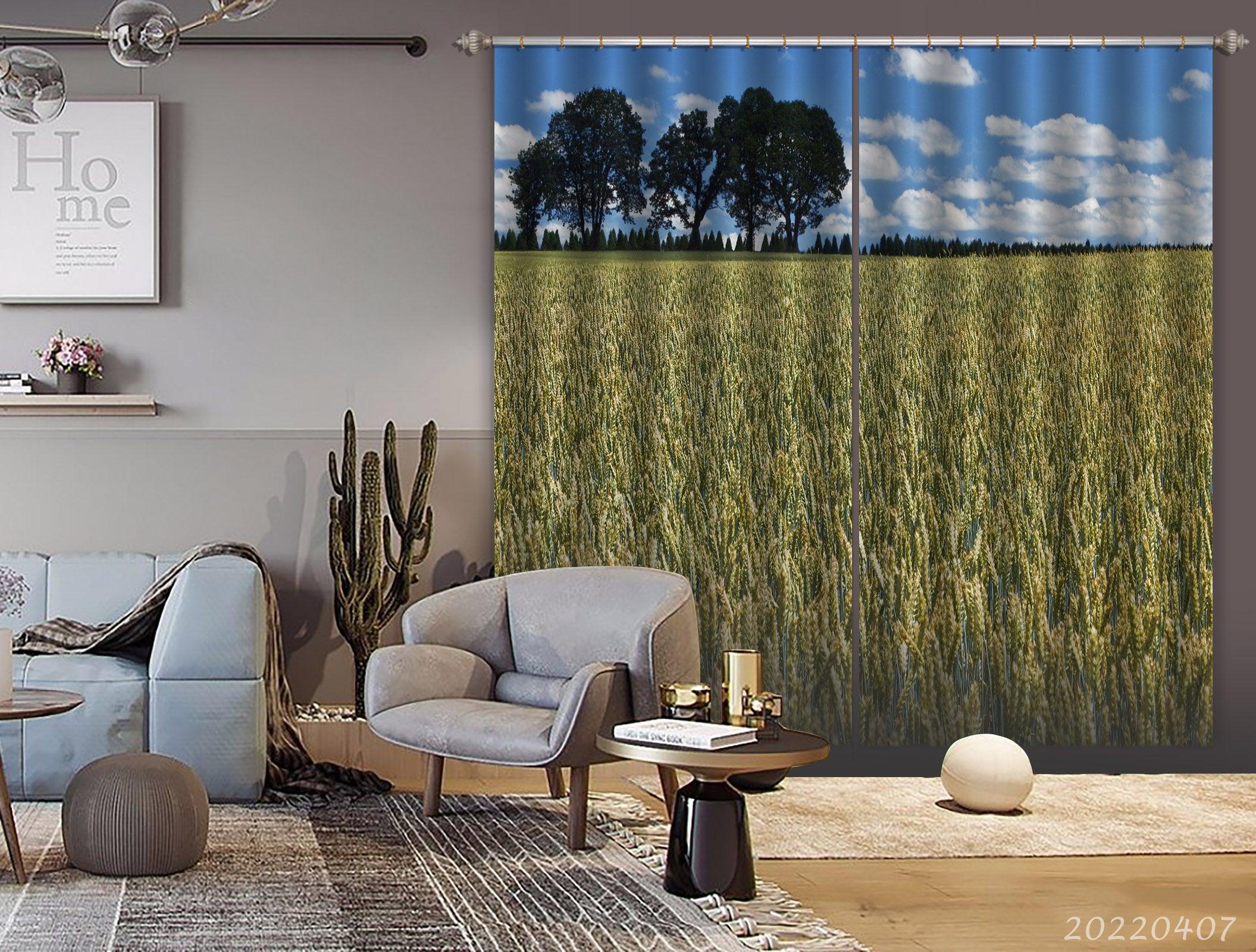 3D Landscape Nature Wheat Field Tree Curtains and Drapes GD 3537- Jess Art Decoration