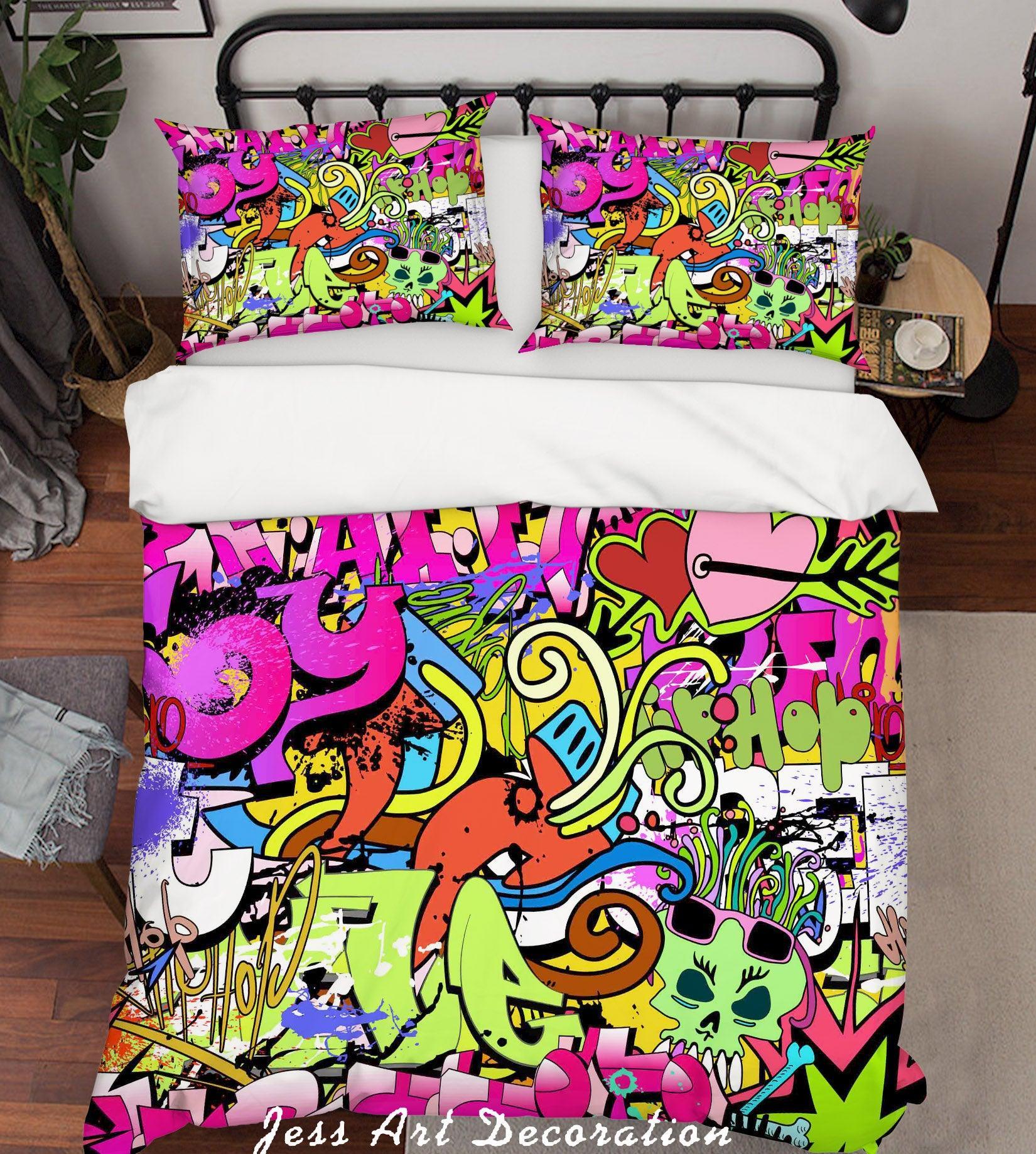 3D Graffiti Colorful Skull Sign Quilt Cover Set Bedding Set Duvet Cover Pillowcases LXL 88- Jess Art Decoration