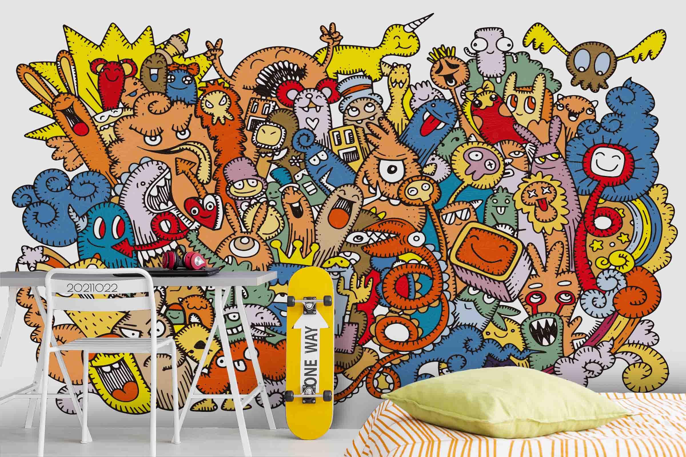 3D Cartoon Color Monsters Graffiti Wall Mural Wallpaper LQH 23- Jess Art Decoration