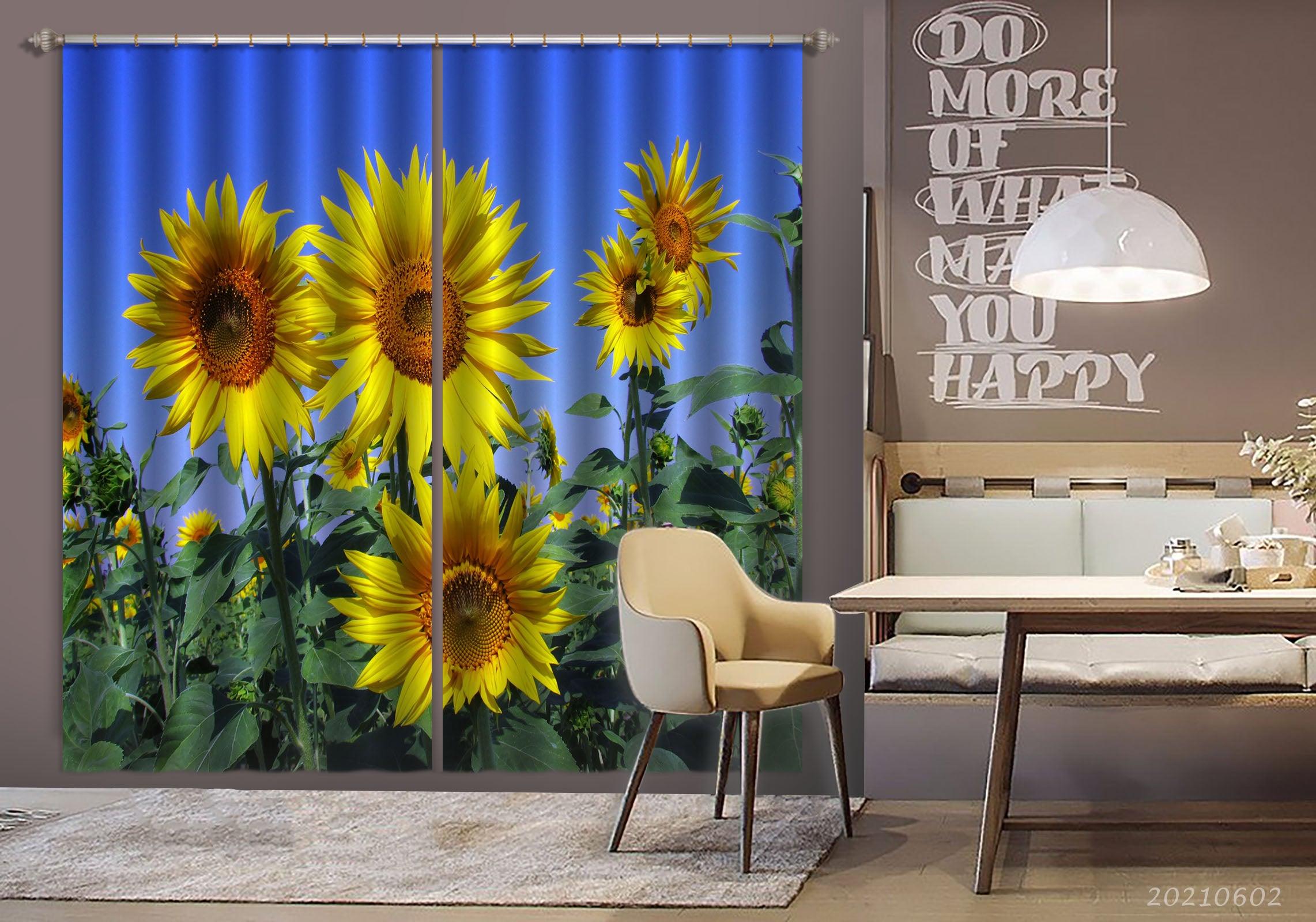 3D Pastoral Summer Sunflower Flower Blue Sky Curtains and Drapes GD 576- Jess Art Decoration