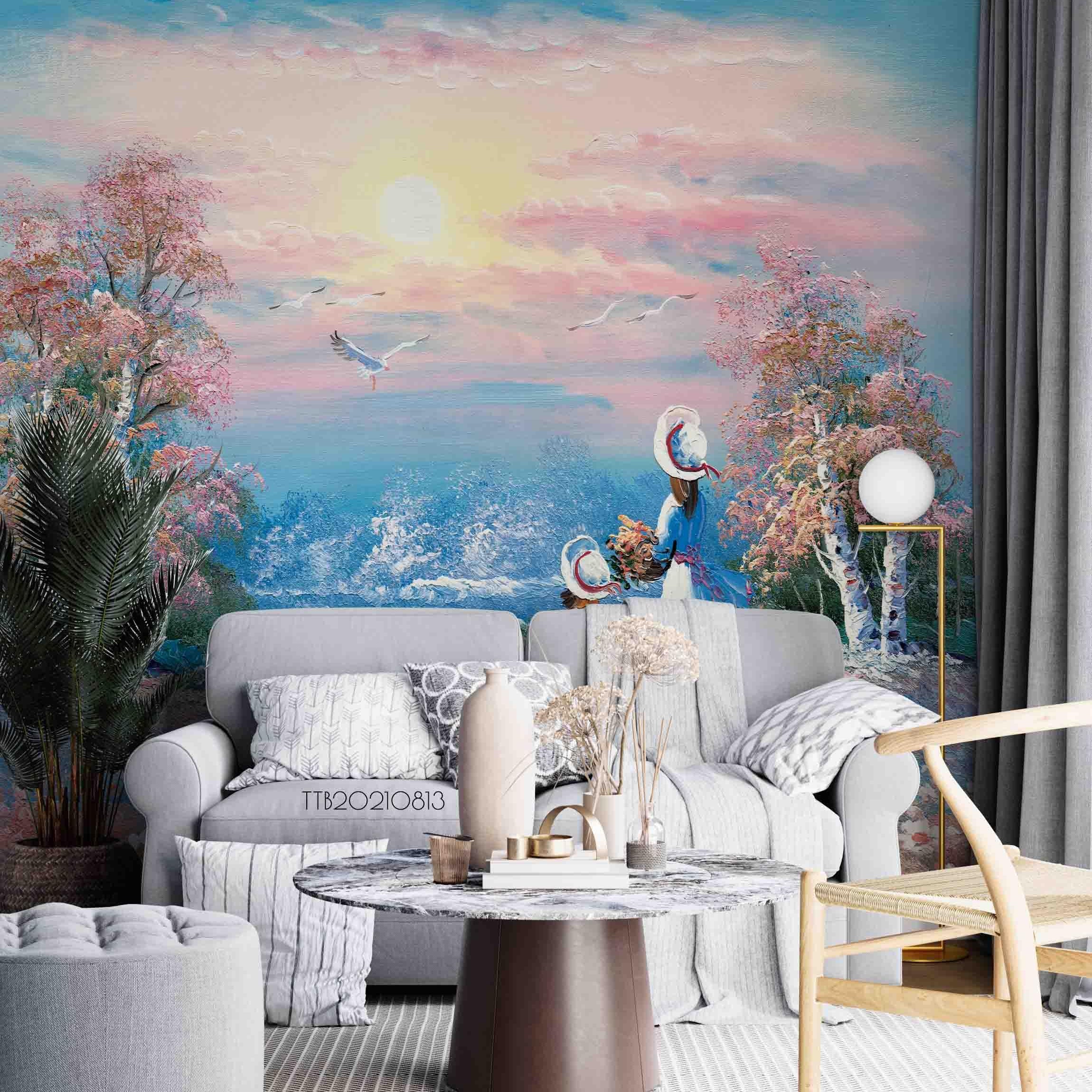 3D Hand-painted Rural Girl Forest Bird Wall Mural Wallpaper SWW5084- Jess Art Decoration