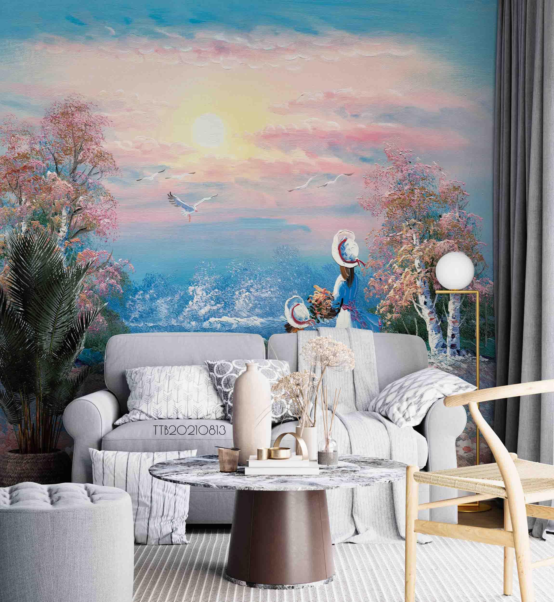 3D Hand-painted Rural Girl Forest Bird Wall Mural Wallpaper SWW5084- Jess Art Decoration