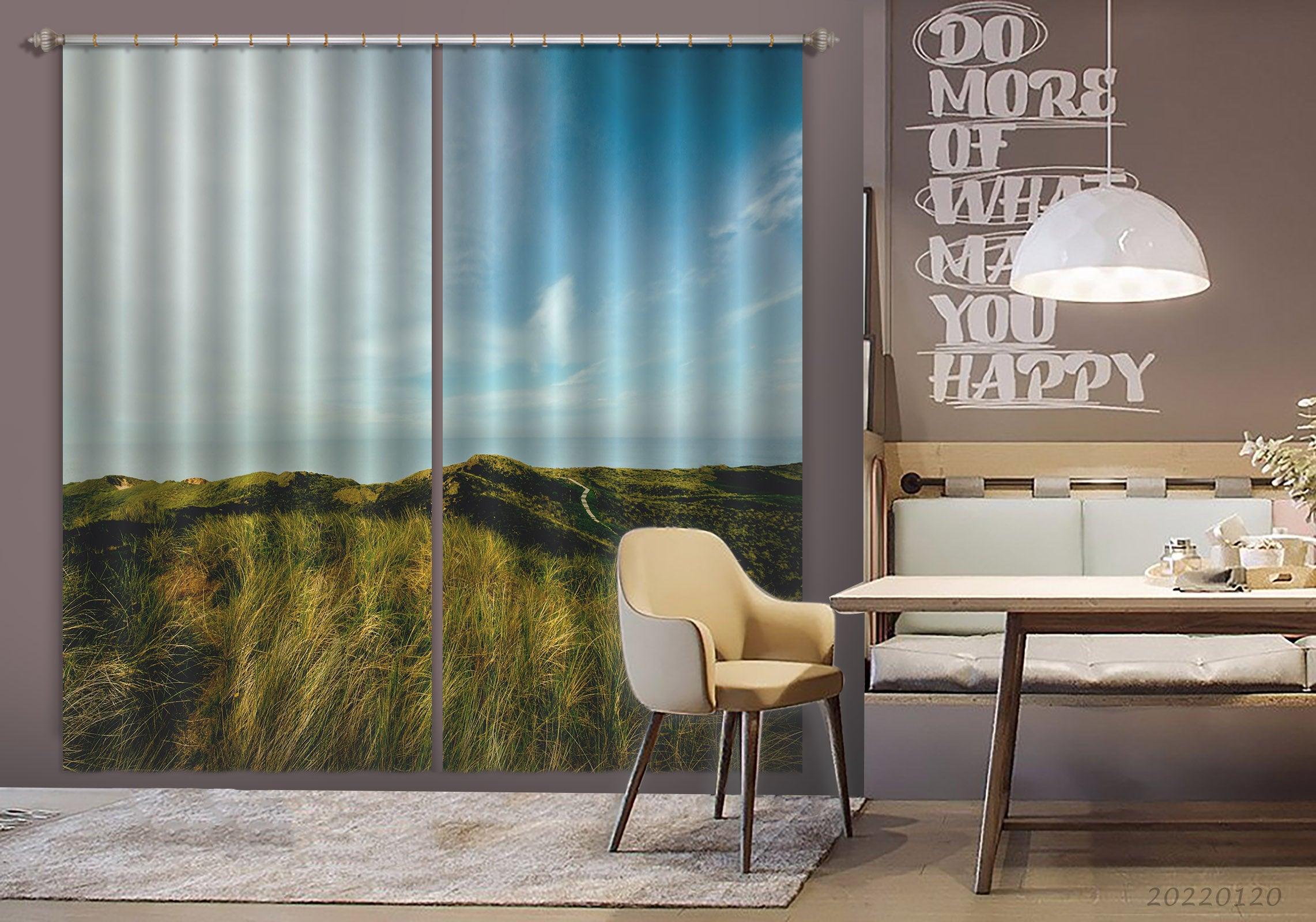 3D Hills Green Plant Grass Curtains and Drapes GD 1908- Jess Art Decoration