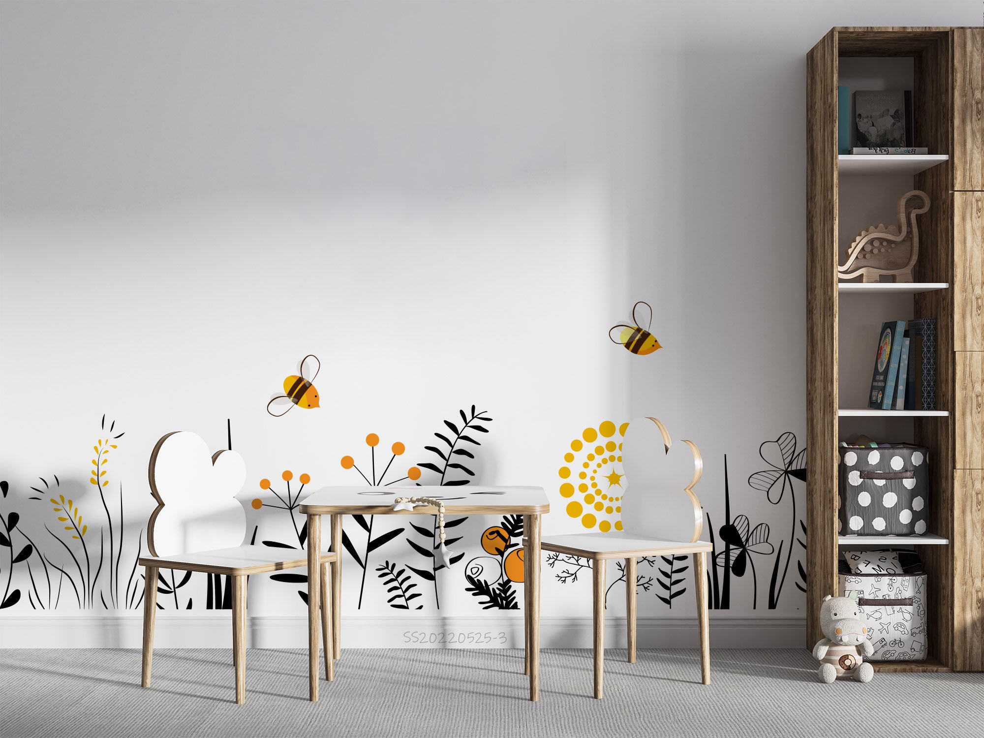 3D Hand Drawn Plant Floral Bee Wall Mural Wallpaper GD 263- Jess Art Decoration