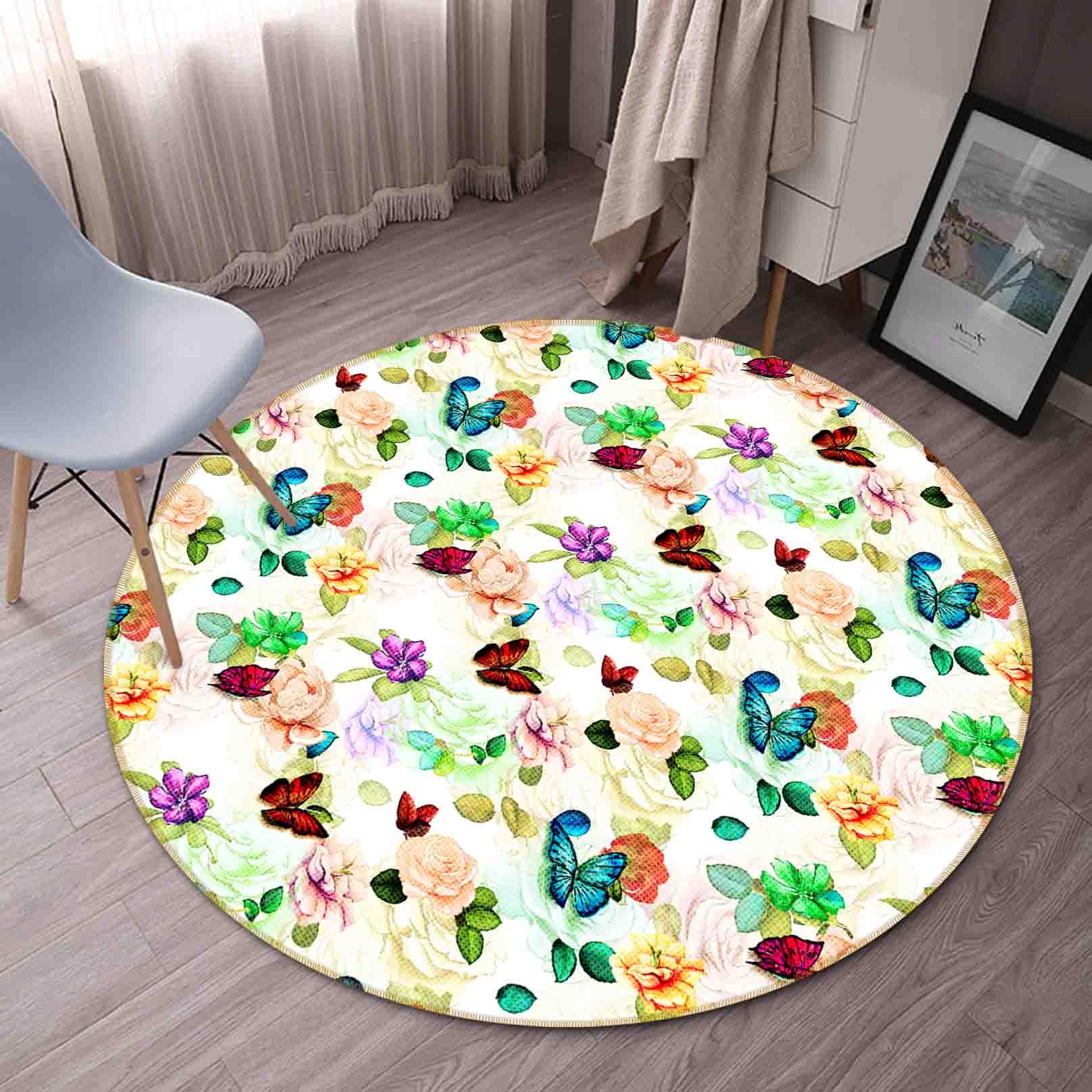 3D Watercolor Floral Leaves Non-Slip Round Rug Mat 97- Jess Art Decoration